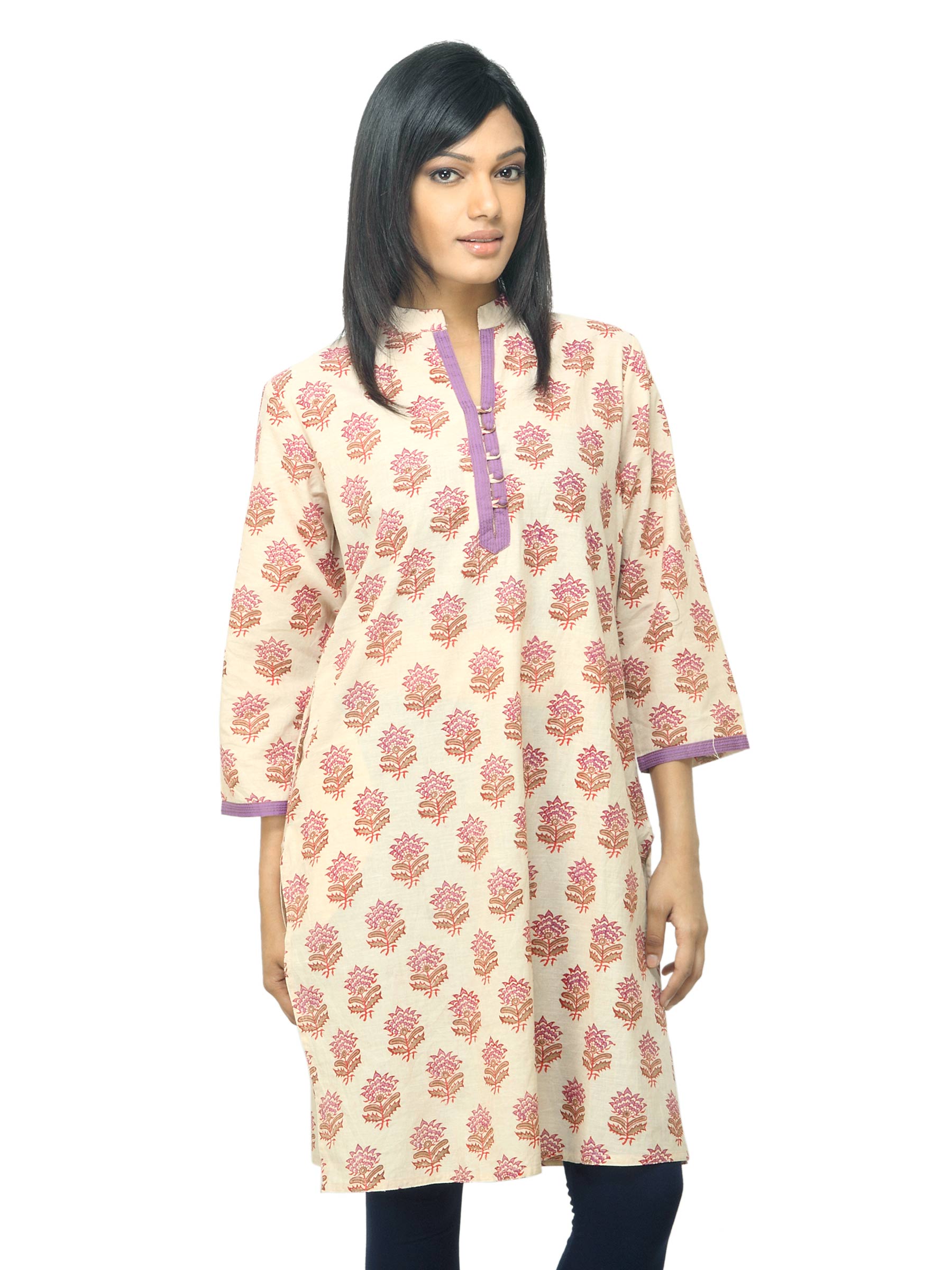 Fabindia Women Beige Hand Block Printed Kurta