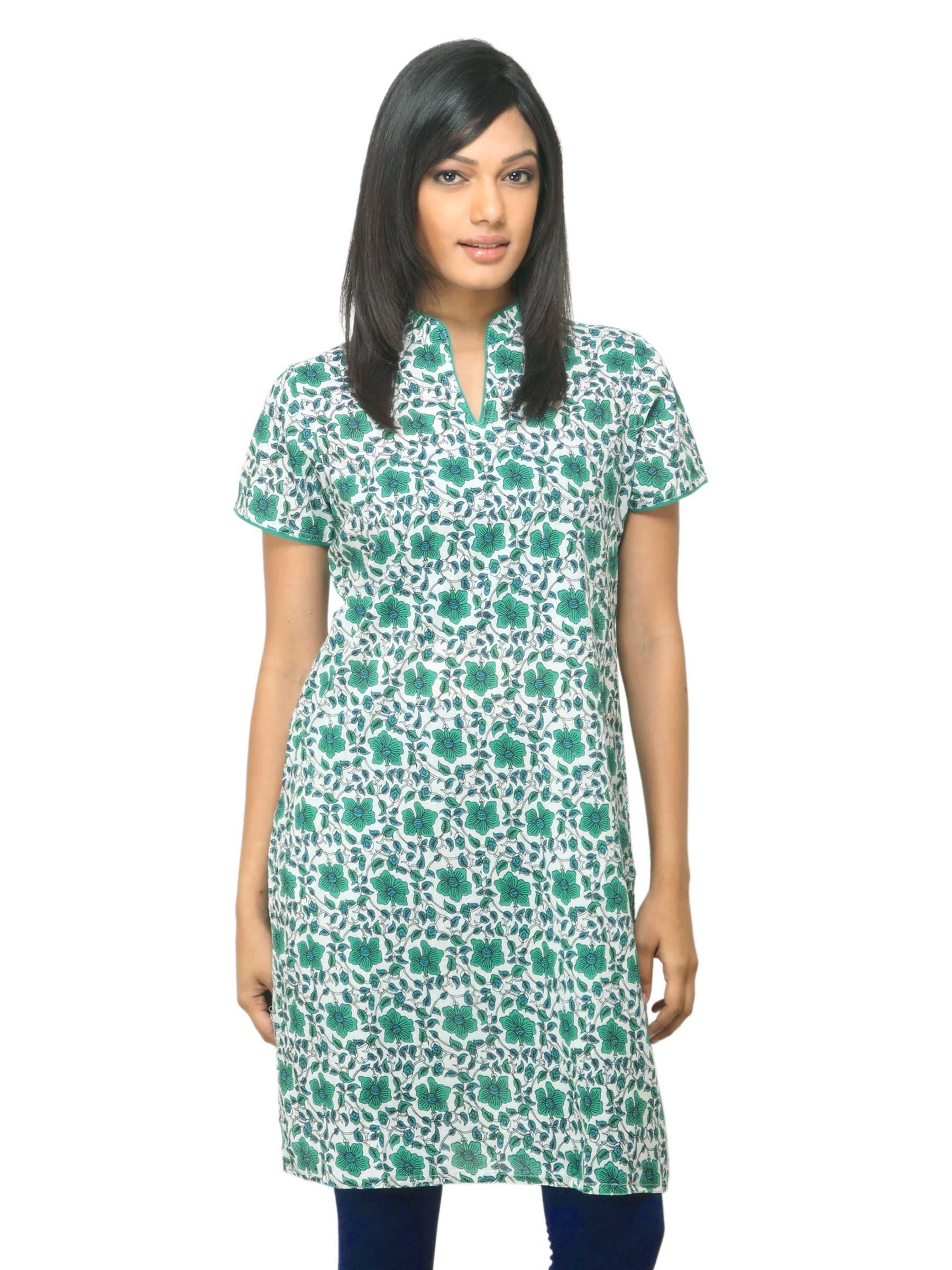 Fabindia Women Printed Green Kurta