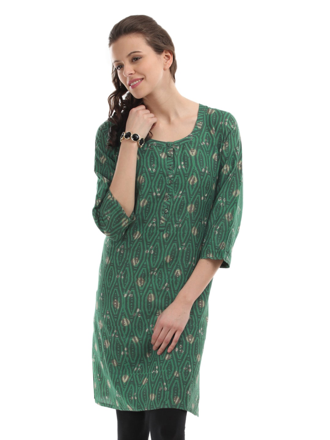 Fabindia Women Maheshwari Green Printed Kurta