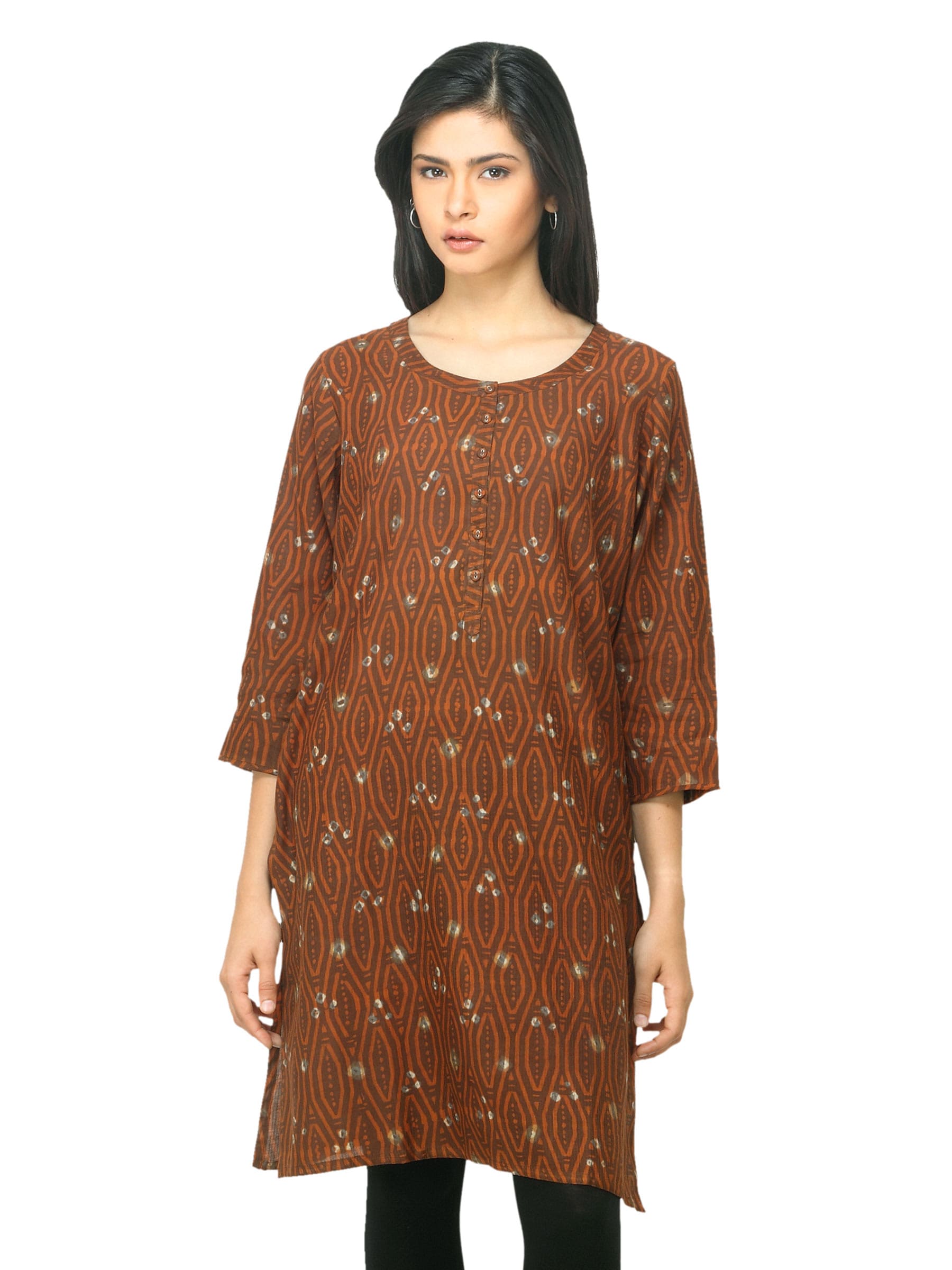 Fabindia Women Rust Printed Tussar Kurta