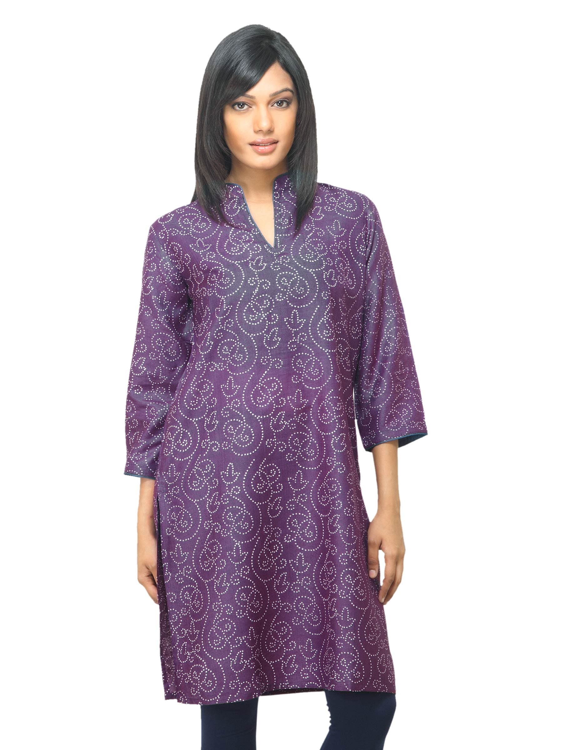 Fabindia Women Purple Printed Silk Kurta