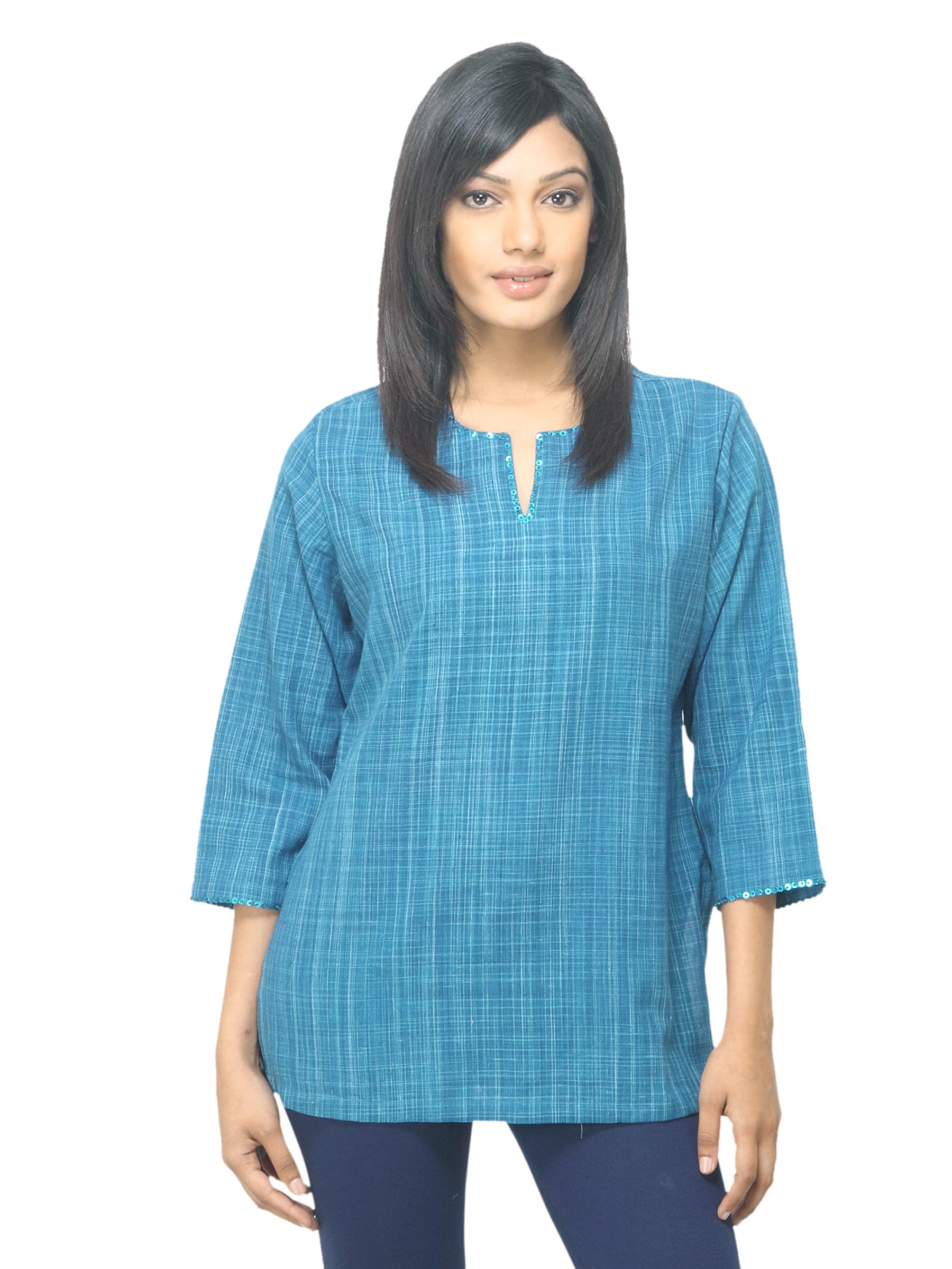 Fabindia Women Blue Solid Kurti