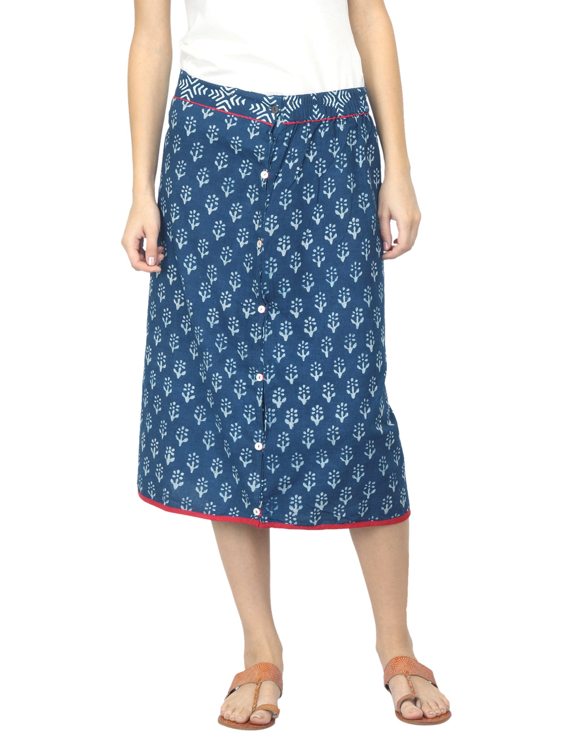Fabindia Women Printed Blue Skirt