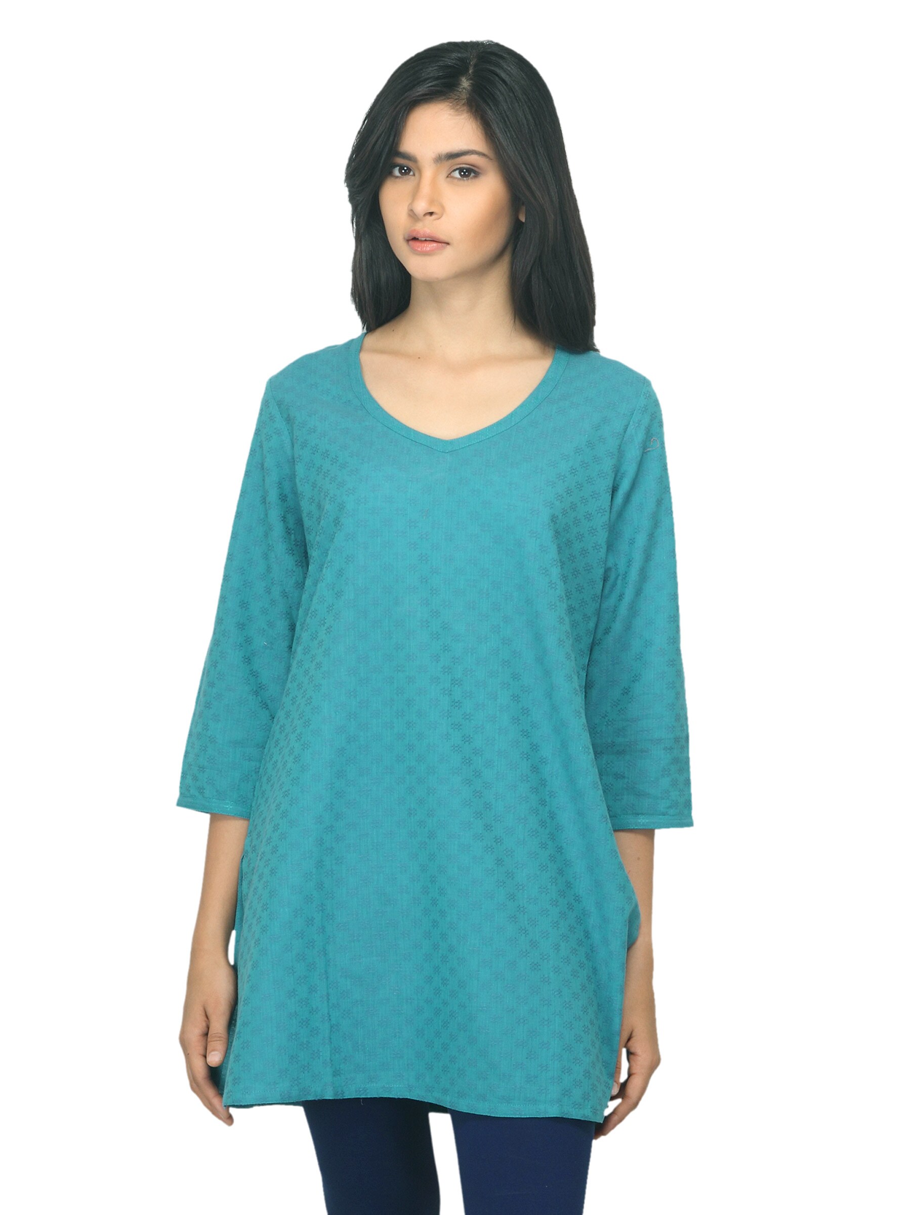 Fabindia Women Teal Dobby Sarkar Kurti