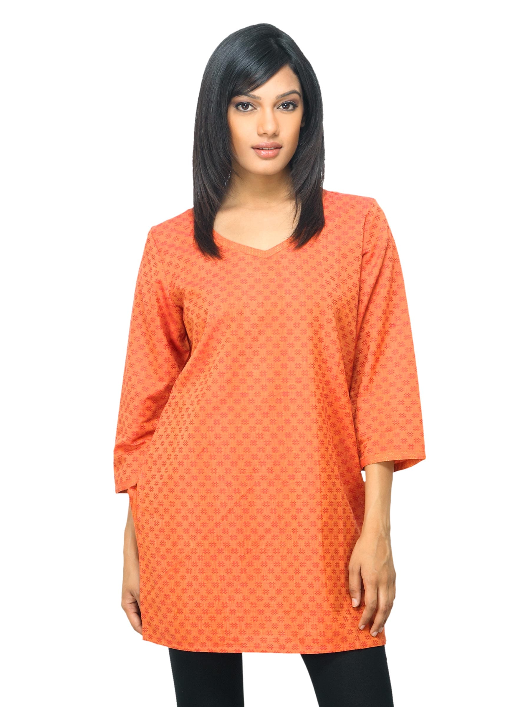 Fabindia Women Printed Orange Kurta