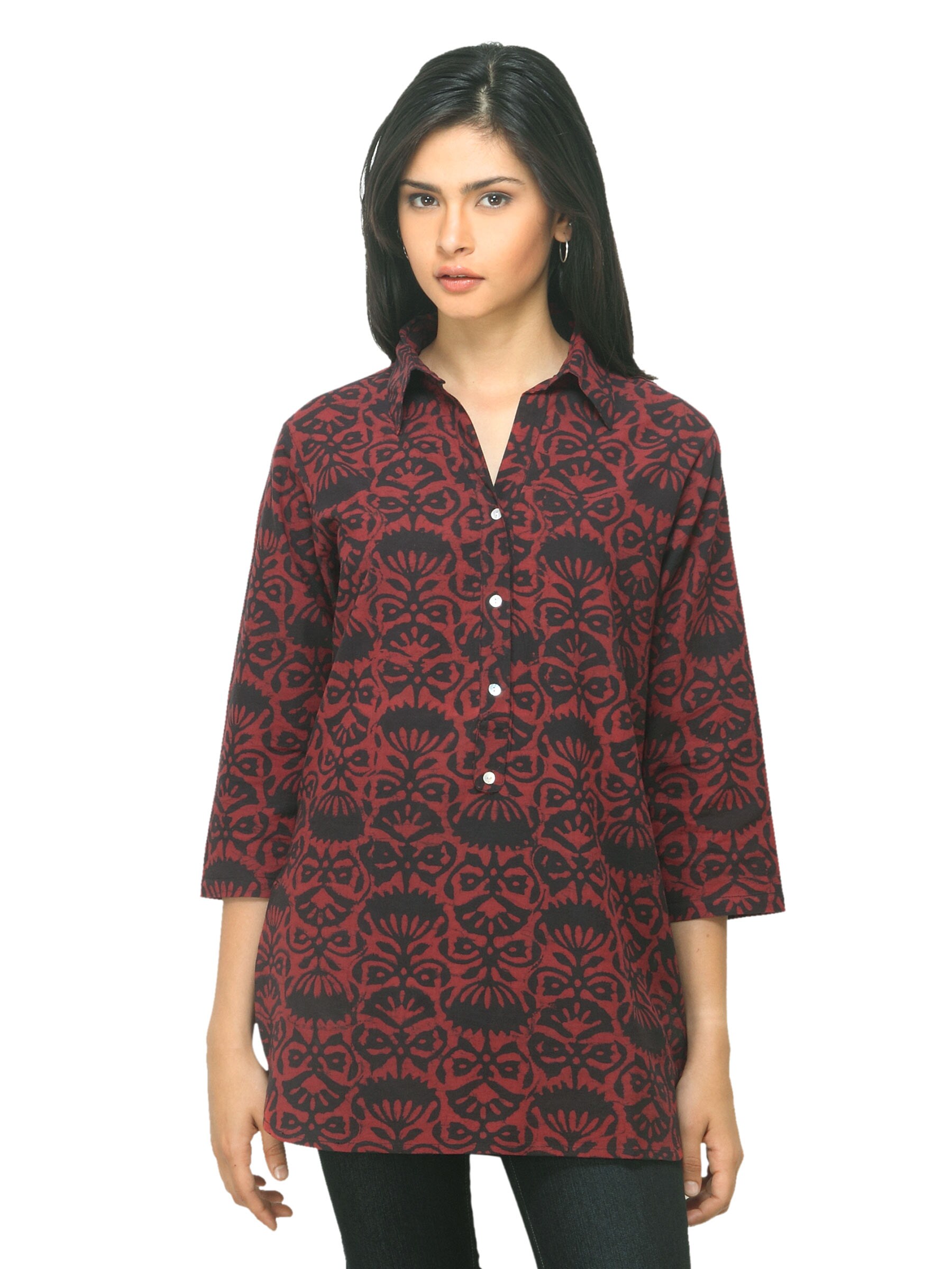 Fabindia Women Printed Red & Black Kurti