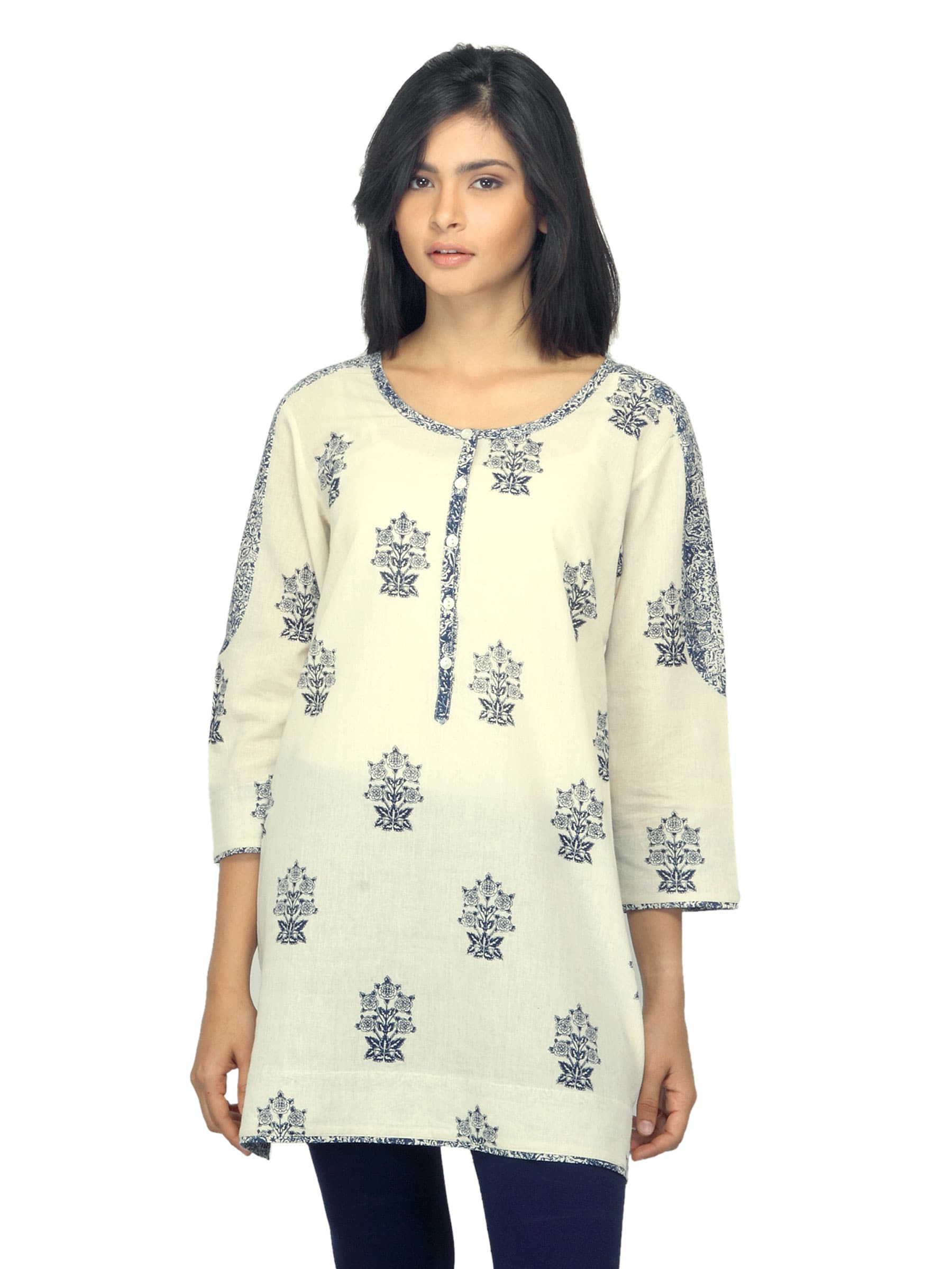 Fabindia Women Printed Off White Kurti