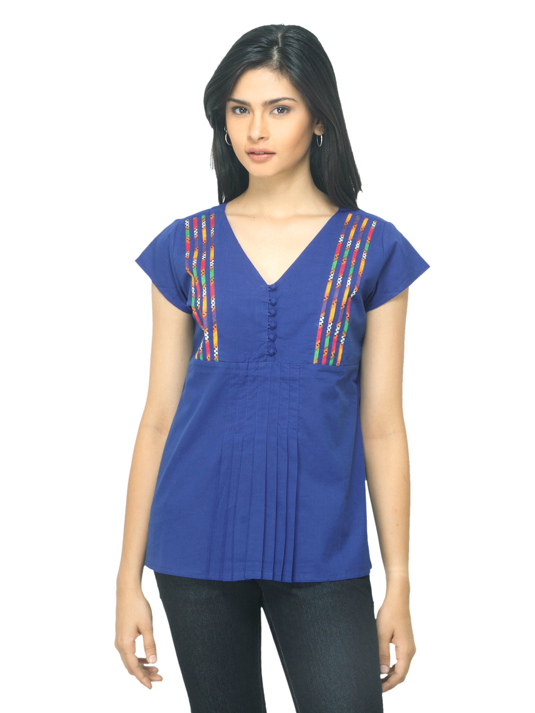 Fabindia Women Blue Cambric Top