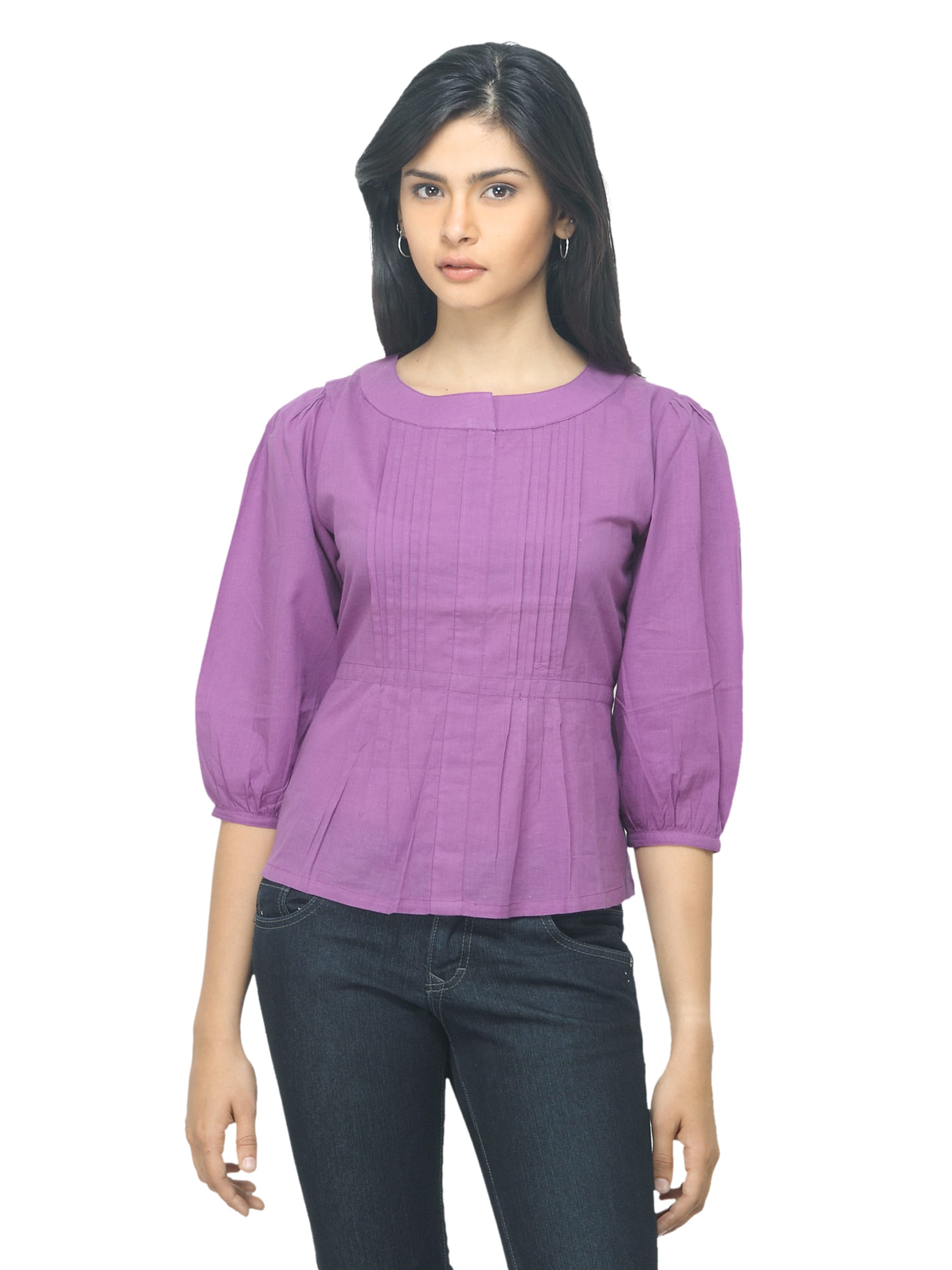 Fabindia Women Purple Cambric Top