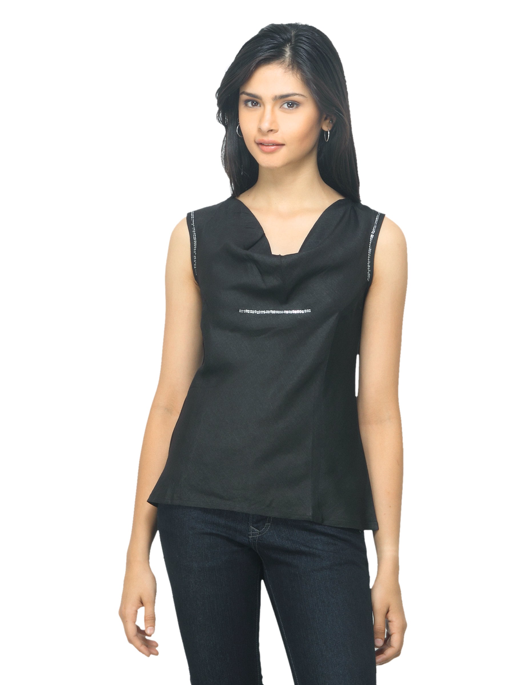 Fabindia Women Charcoal Grey Tussar Top