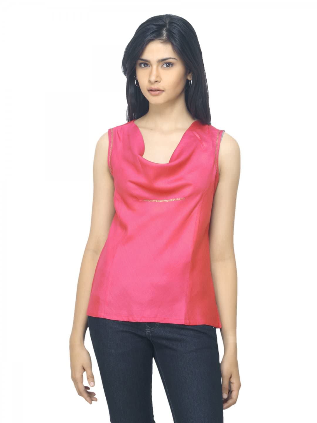 Fabindia Women Pink Tussar Top