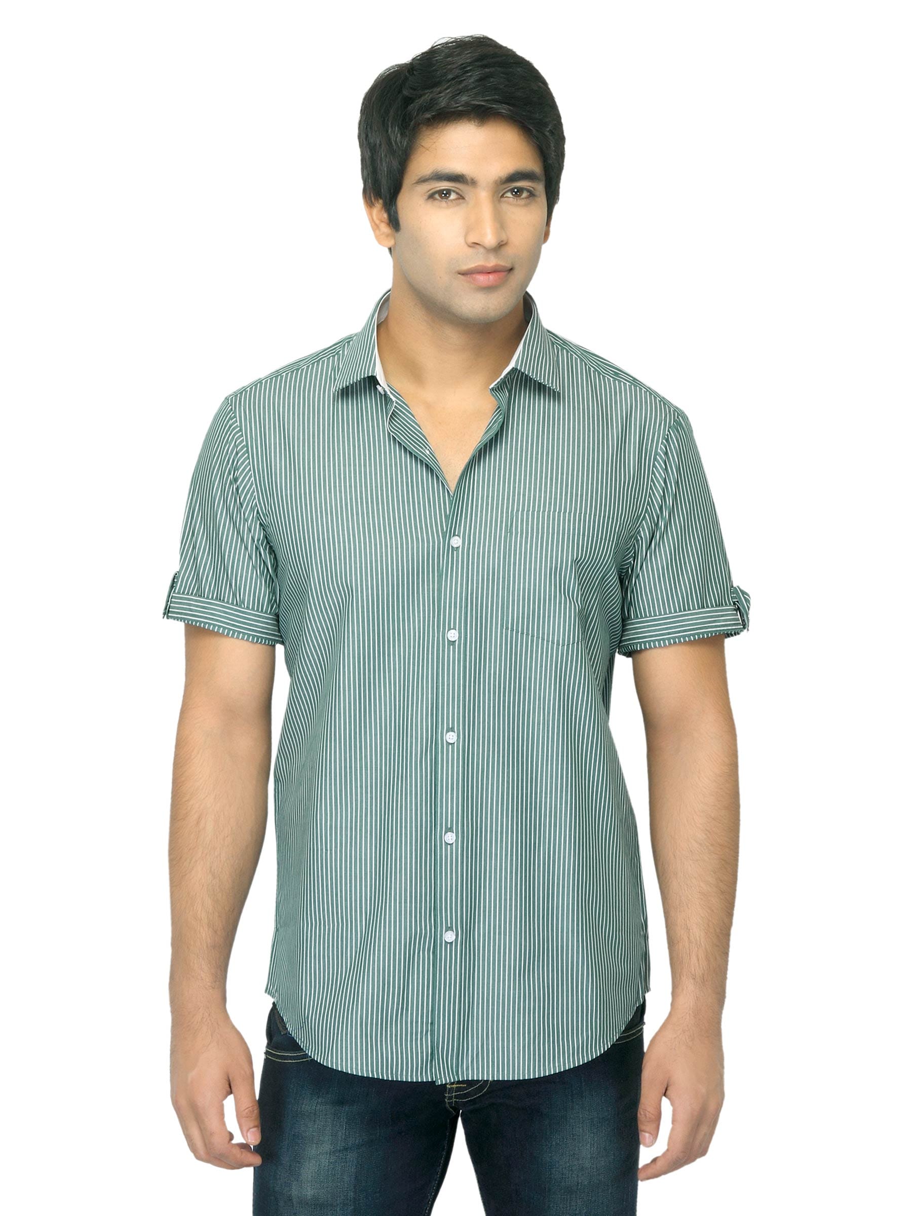 Arrow New York Men Green Striped Slim Fit Shirt