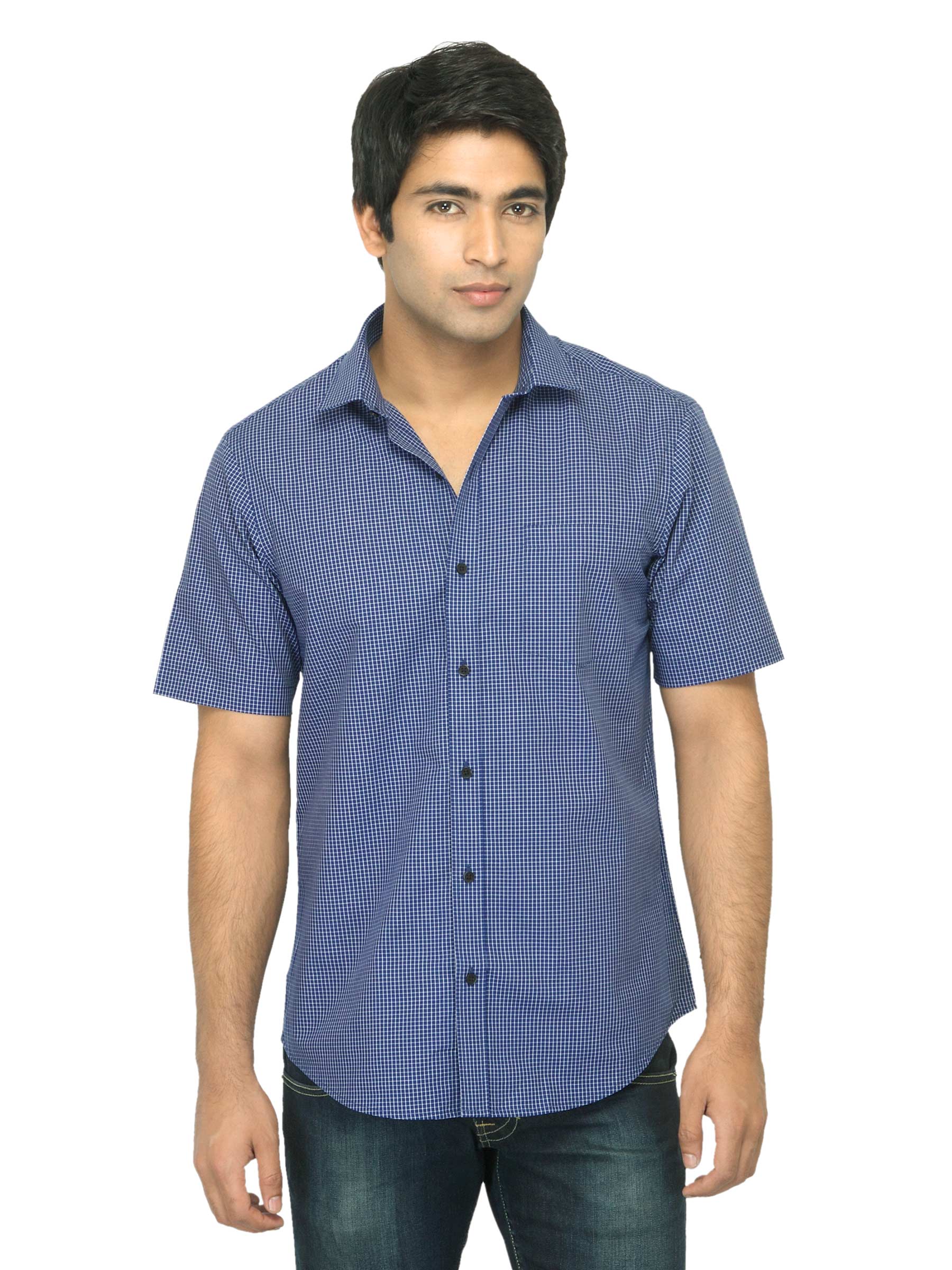 Arrow New York Men Check Navy Blue Slim Fit Shirt