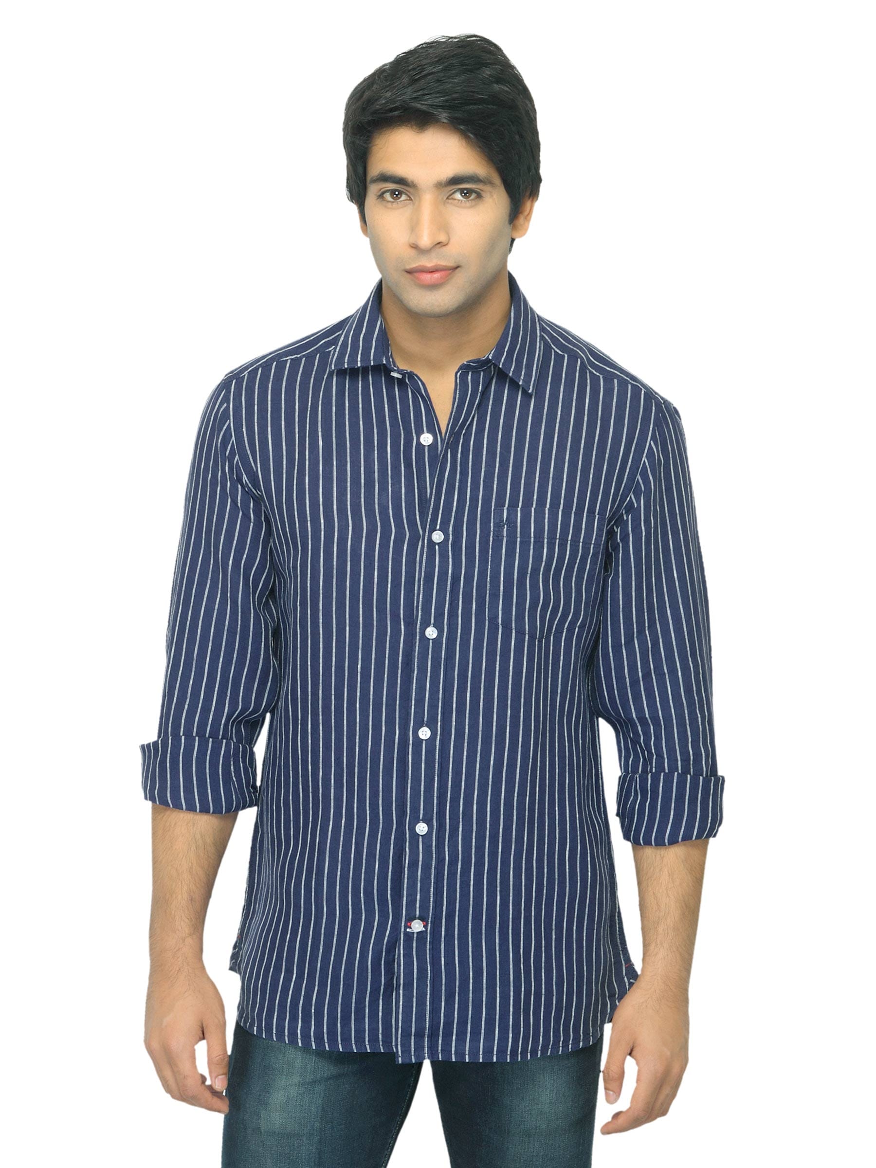 Arrow Sport Men Striped Navy Blue Shirt