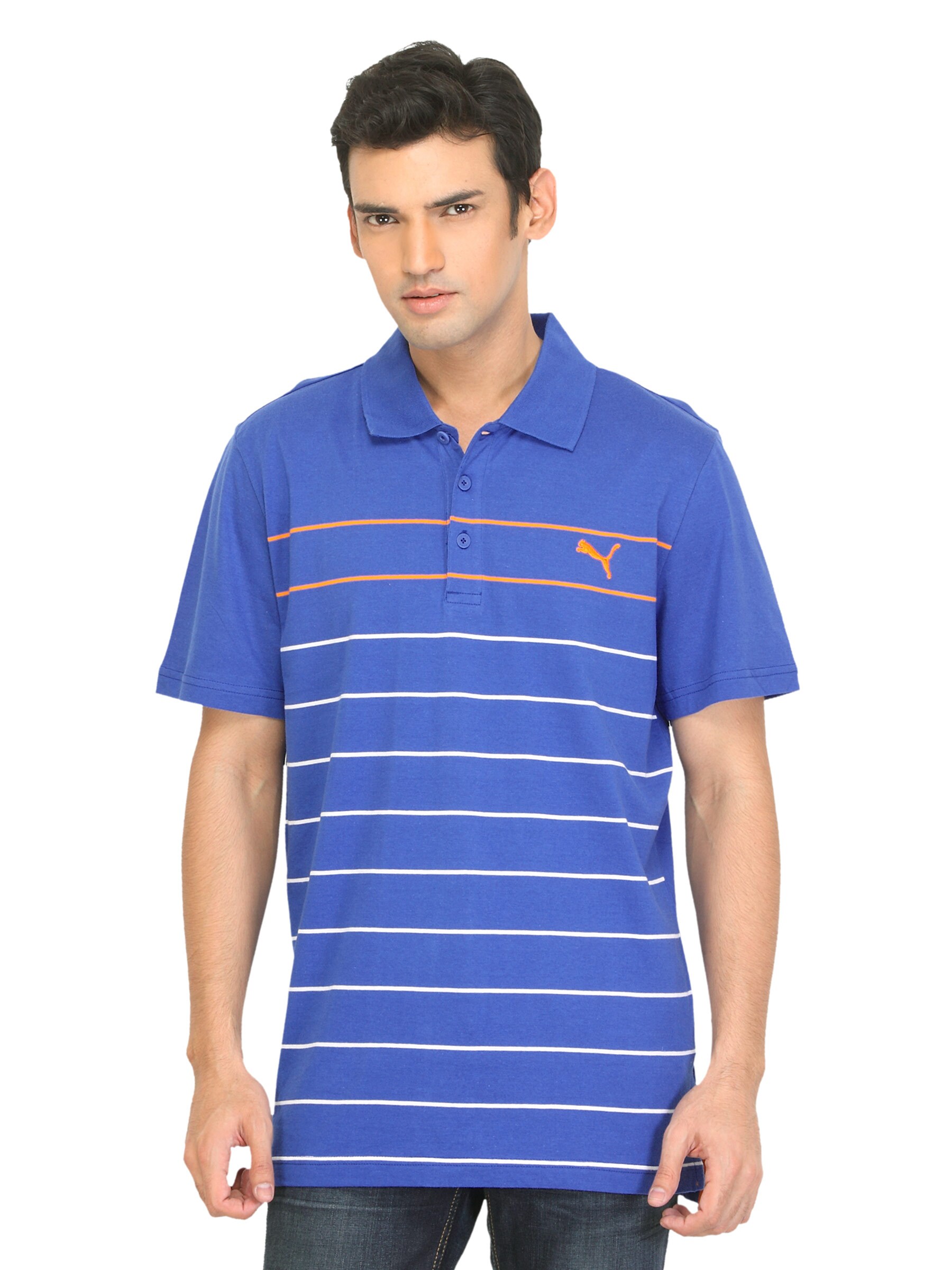 Puma Men Fine Striped Polo Blue T-shirt
