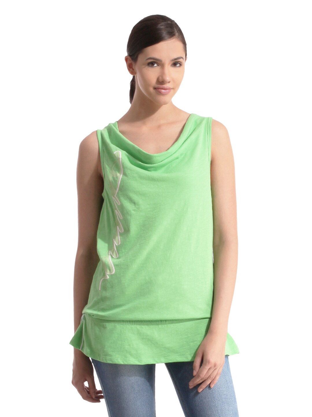 Puma Women Script Green Top