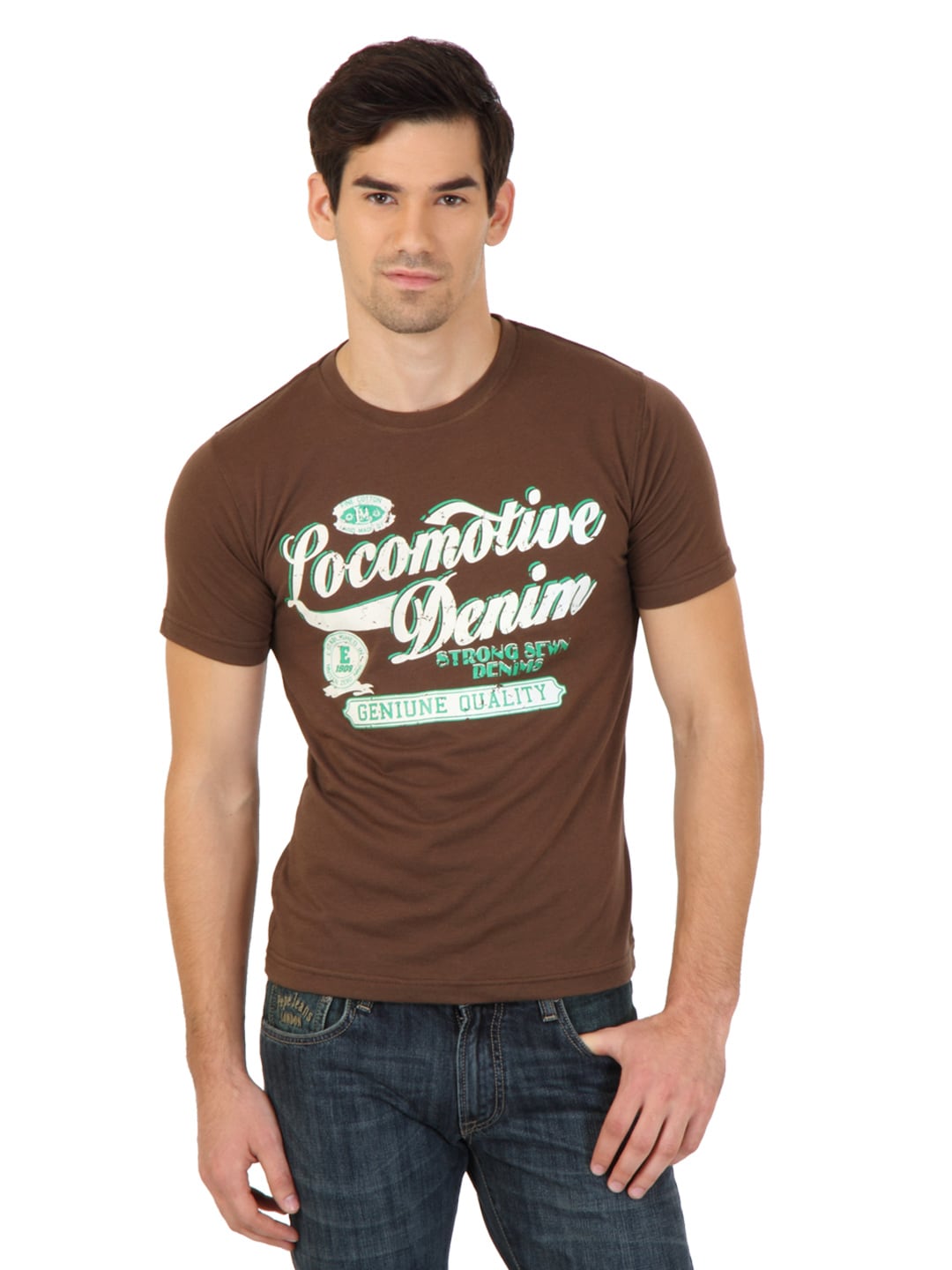 Locomotive Brown Printed T-Shirt