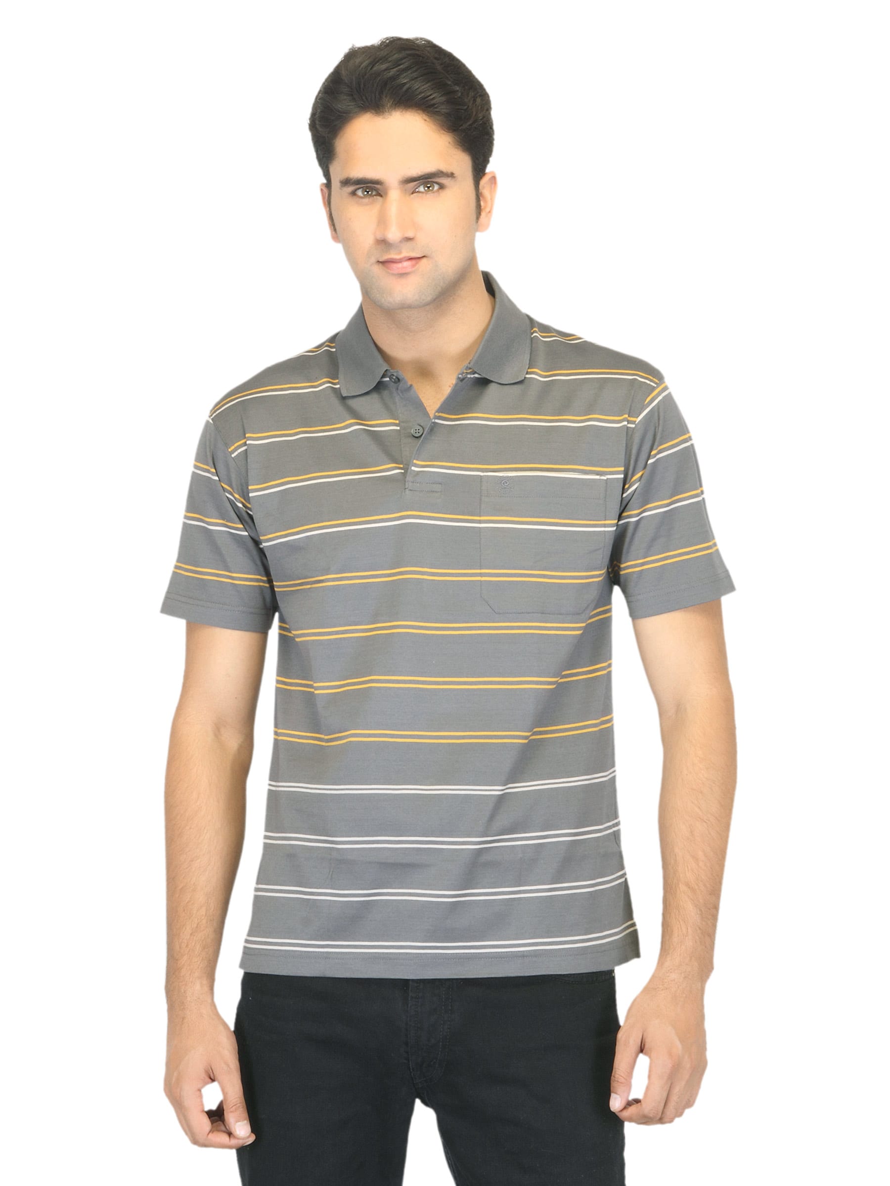 Classic Polo Men Striped Grey T-shirt