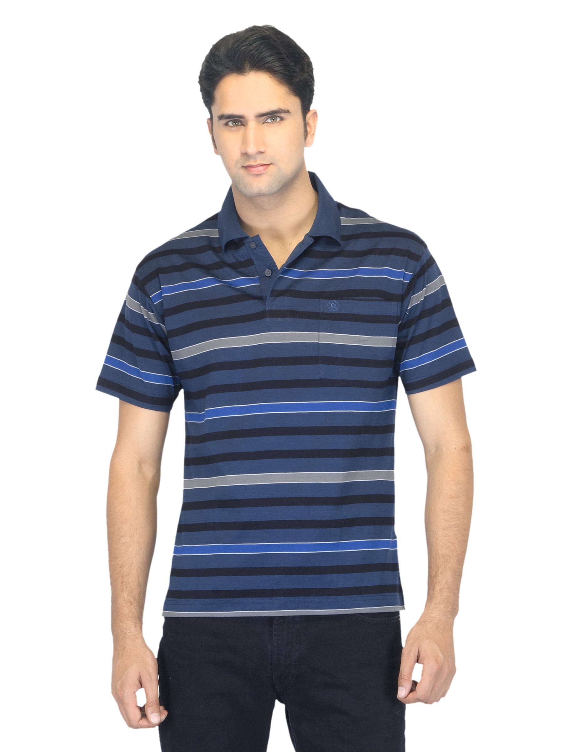 Classic Polo Men Striped Navy Blue T-shirt