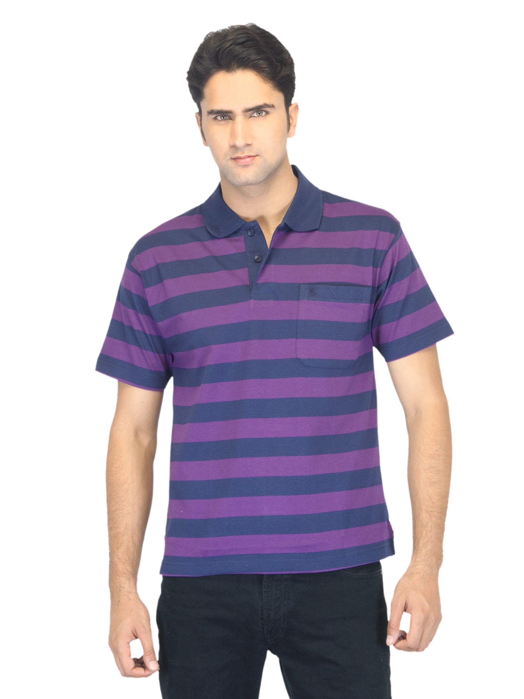 Classic Polo Men Striped Purple T-shirt
