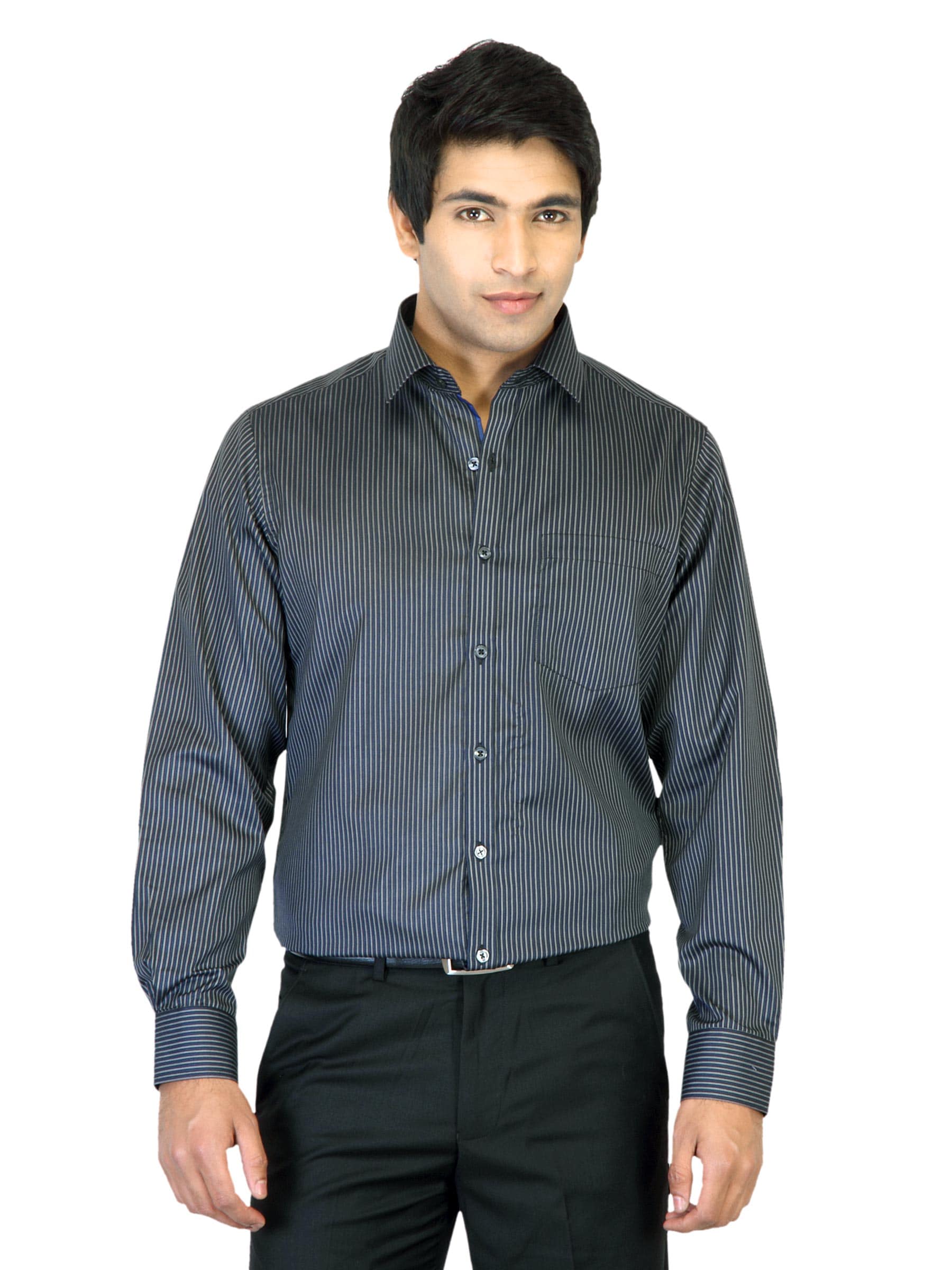 Indigo Nation Men Striped Black Shirt