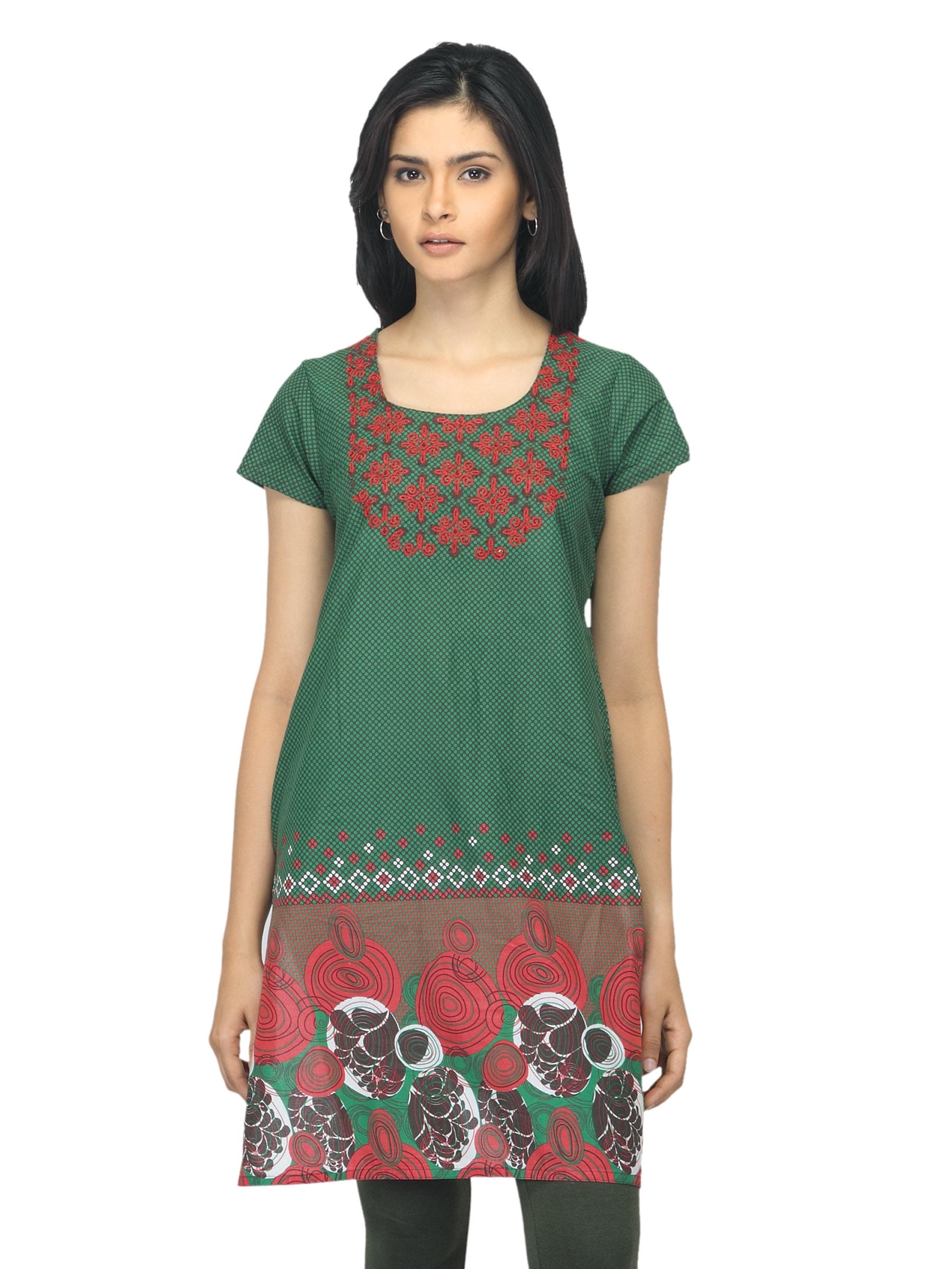 Folklore Women Printed Green Kurta