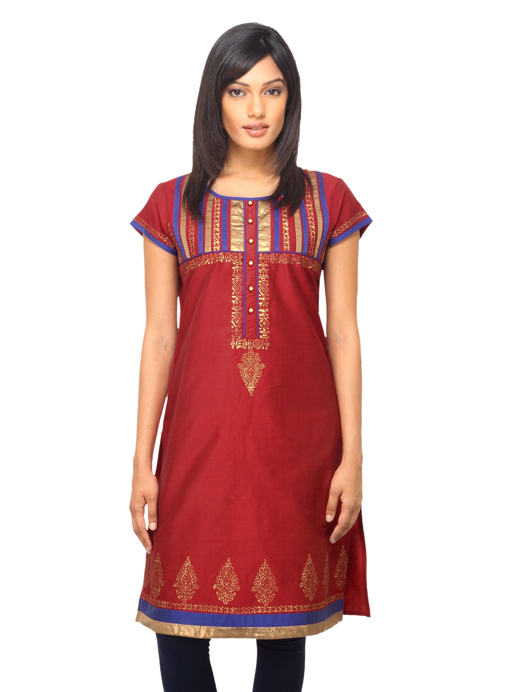 Global Desi Women Printed Maroon Kurta