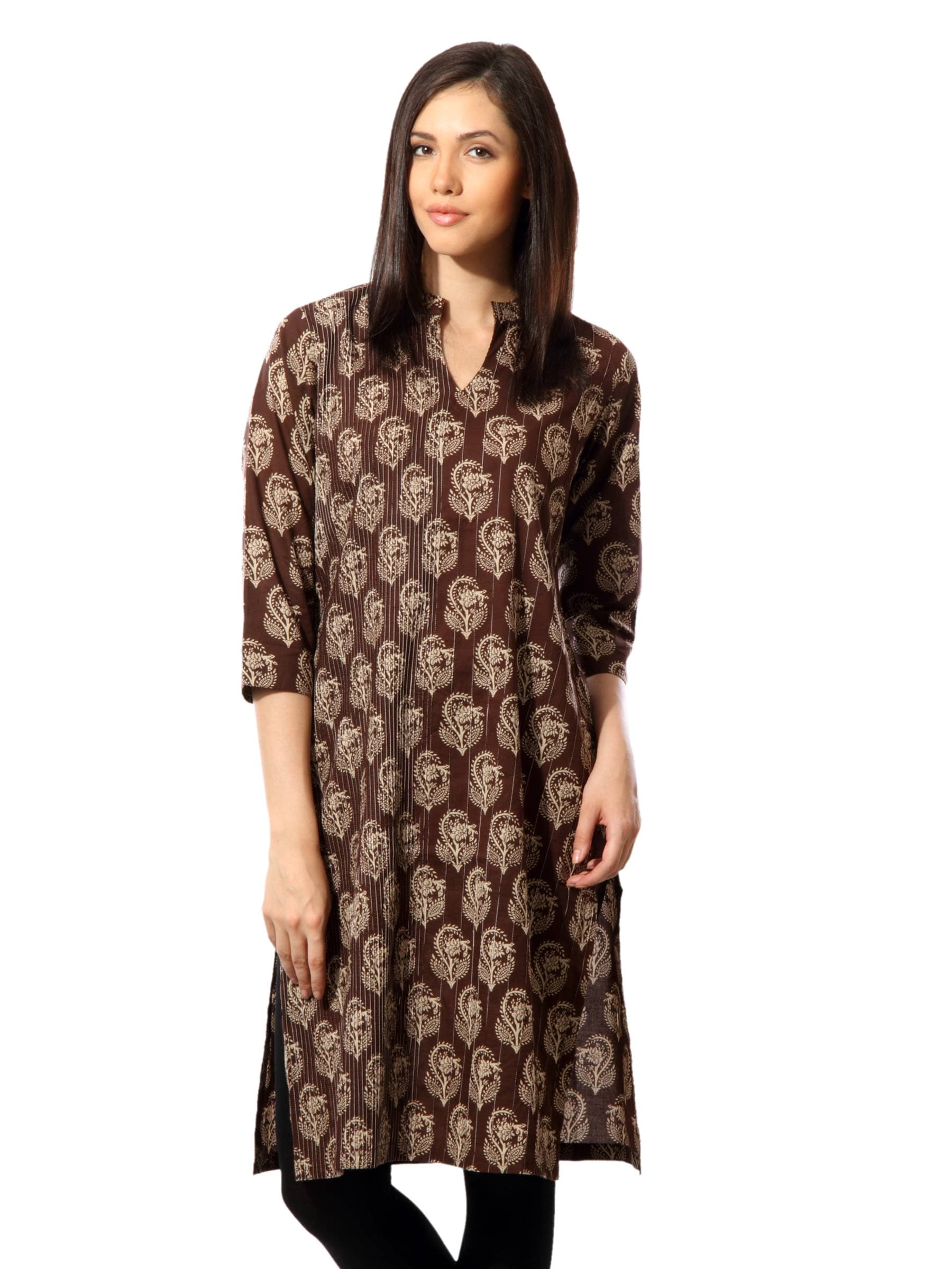 Fabindia Women Printed Brown Kurta