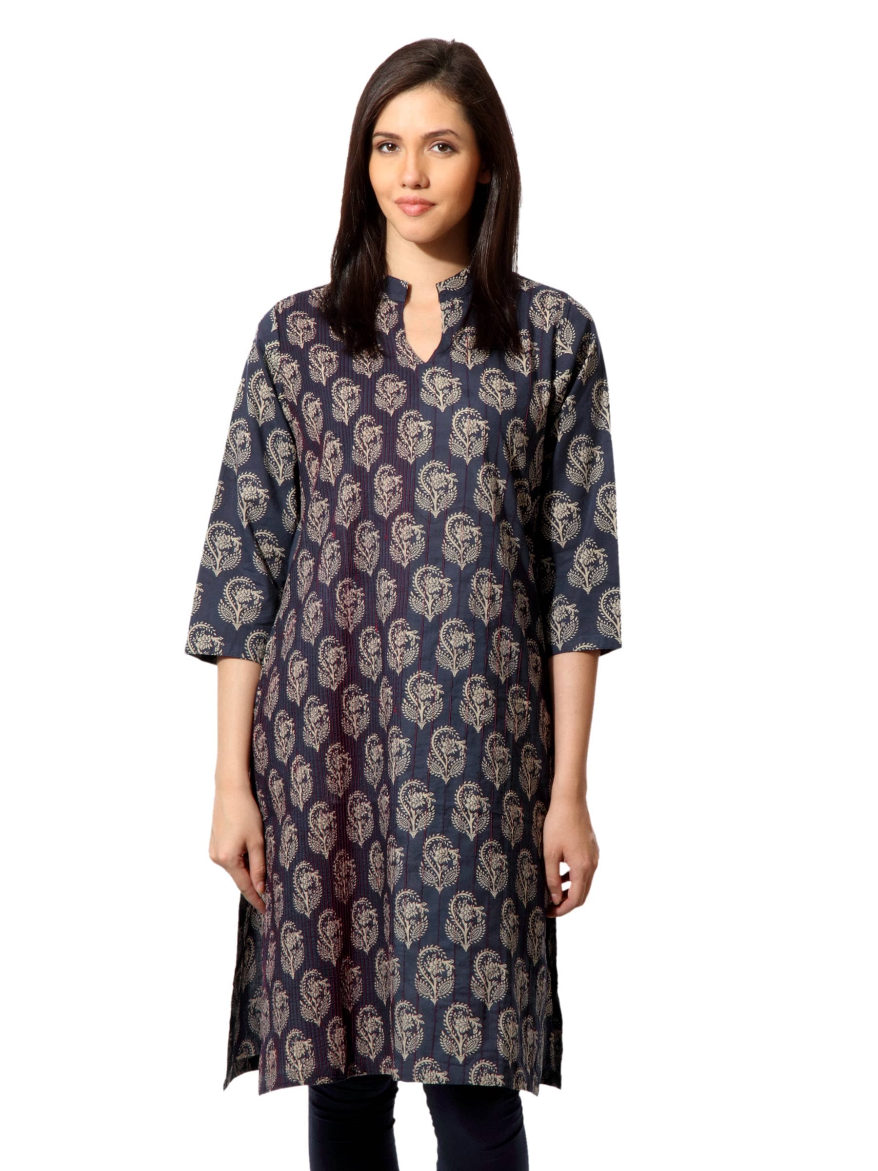 Fabindia Women Printed Navy Blue Kurta