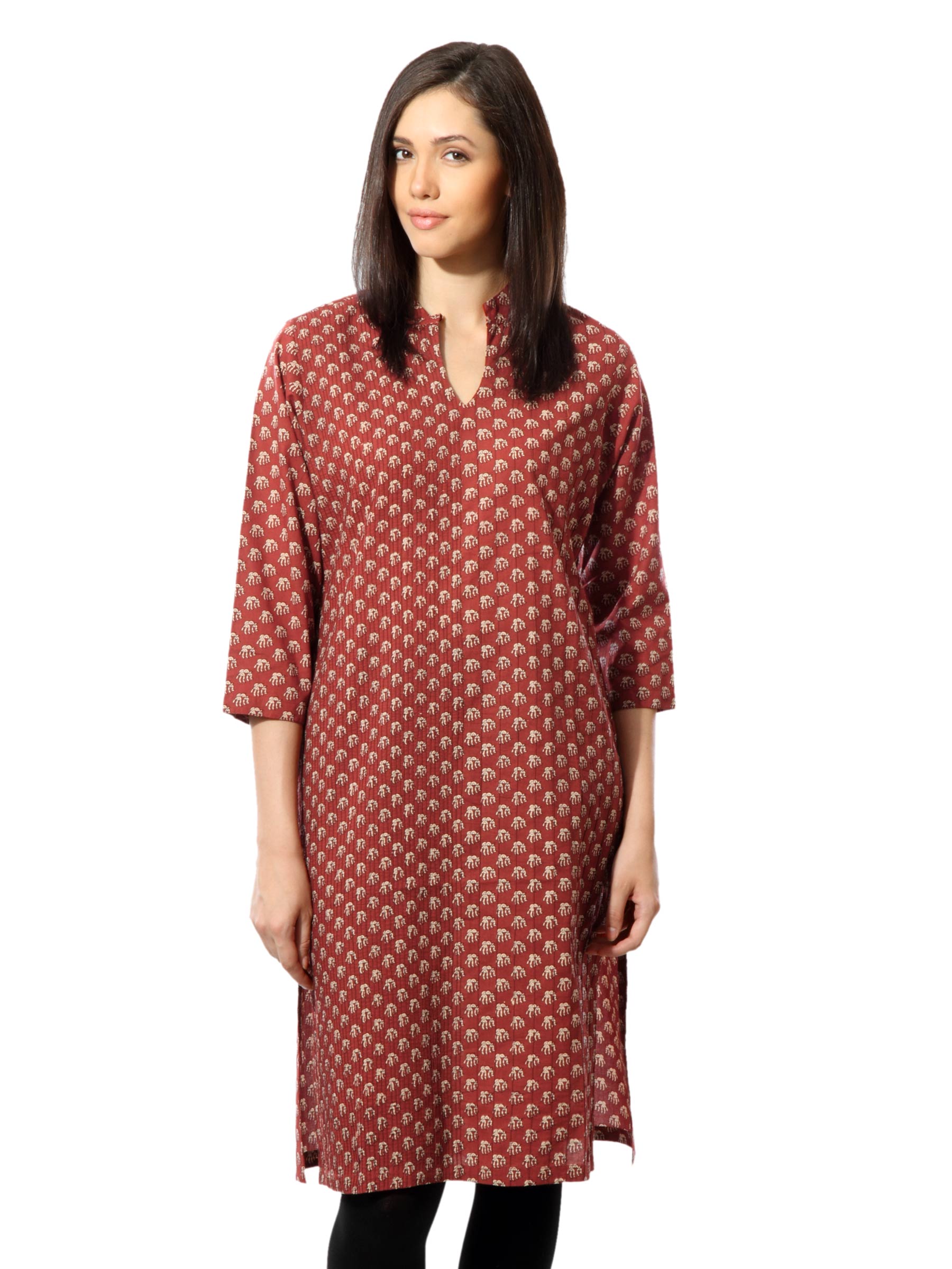 Fabindia Women Printed Maroon Kurta