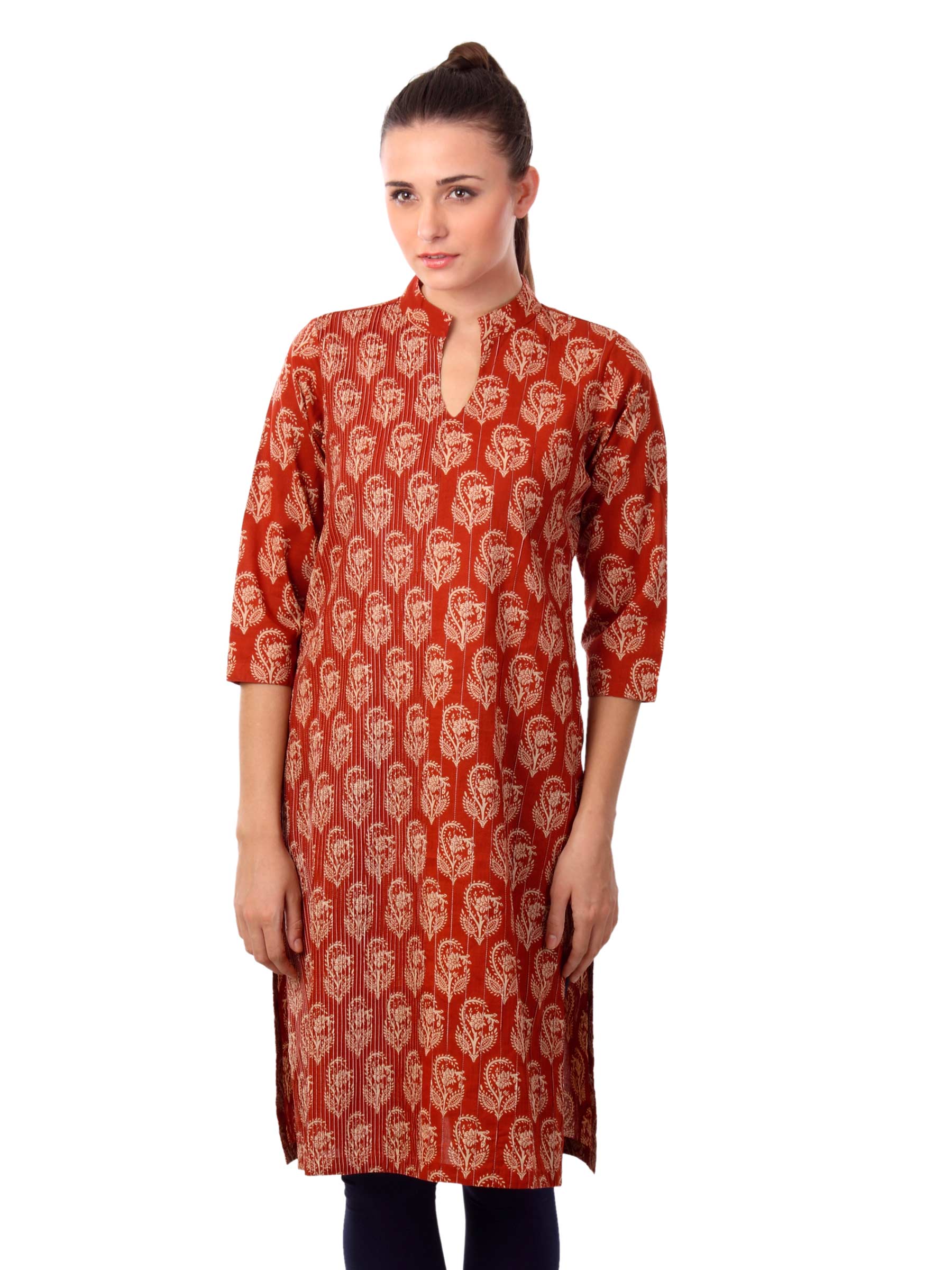 Fabindia Women Printed Red Kurta