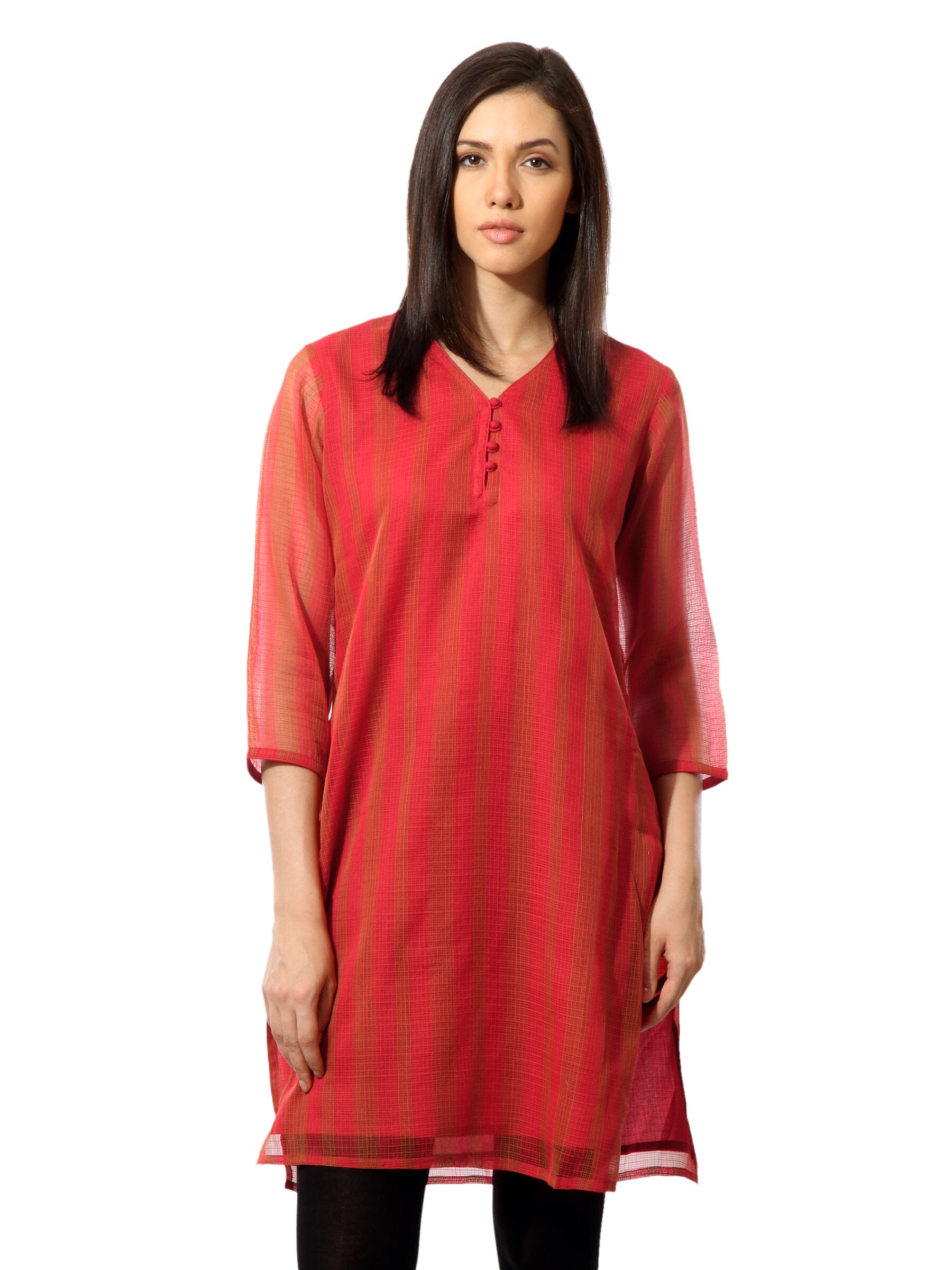 Fabindia Women Red Striped Kurta