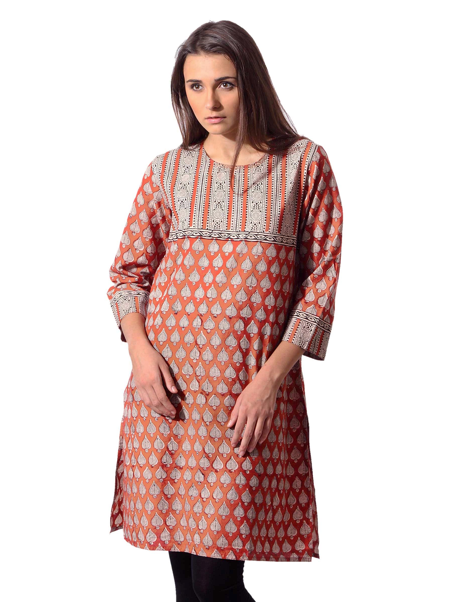 Fabindia Women Red Cotton Printed Kurta