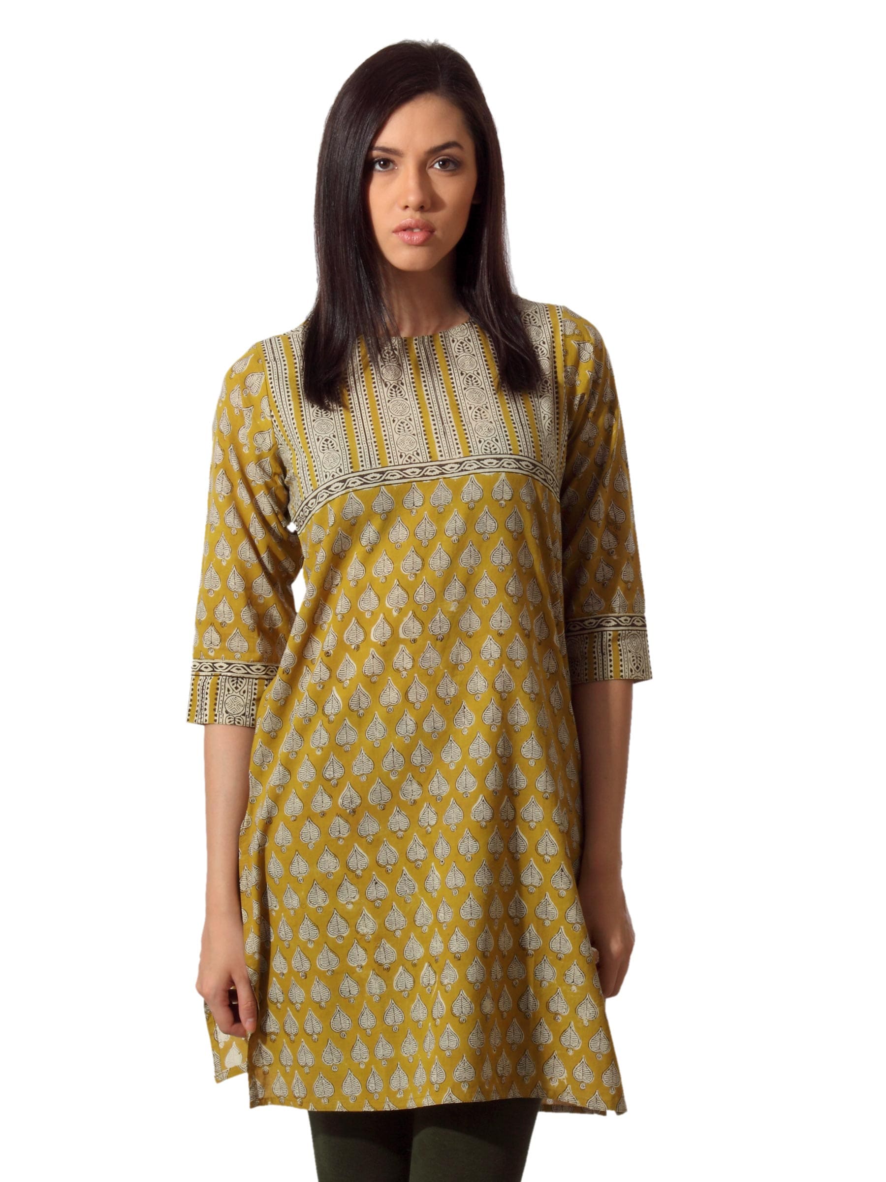 Fabindia Women Printed Mustard Kurta