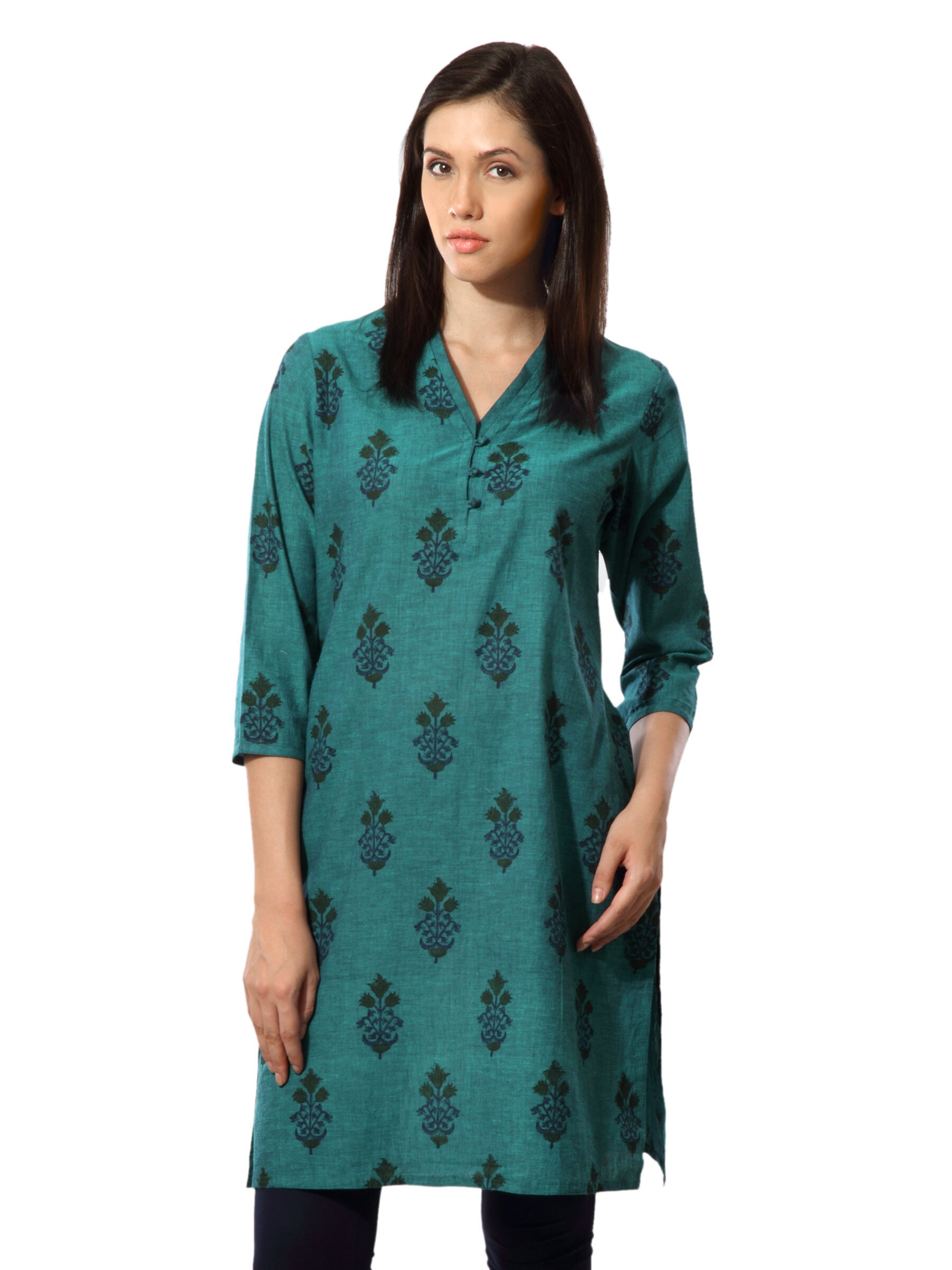 Fabindia Women Printed Blue Kurta