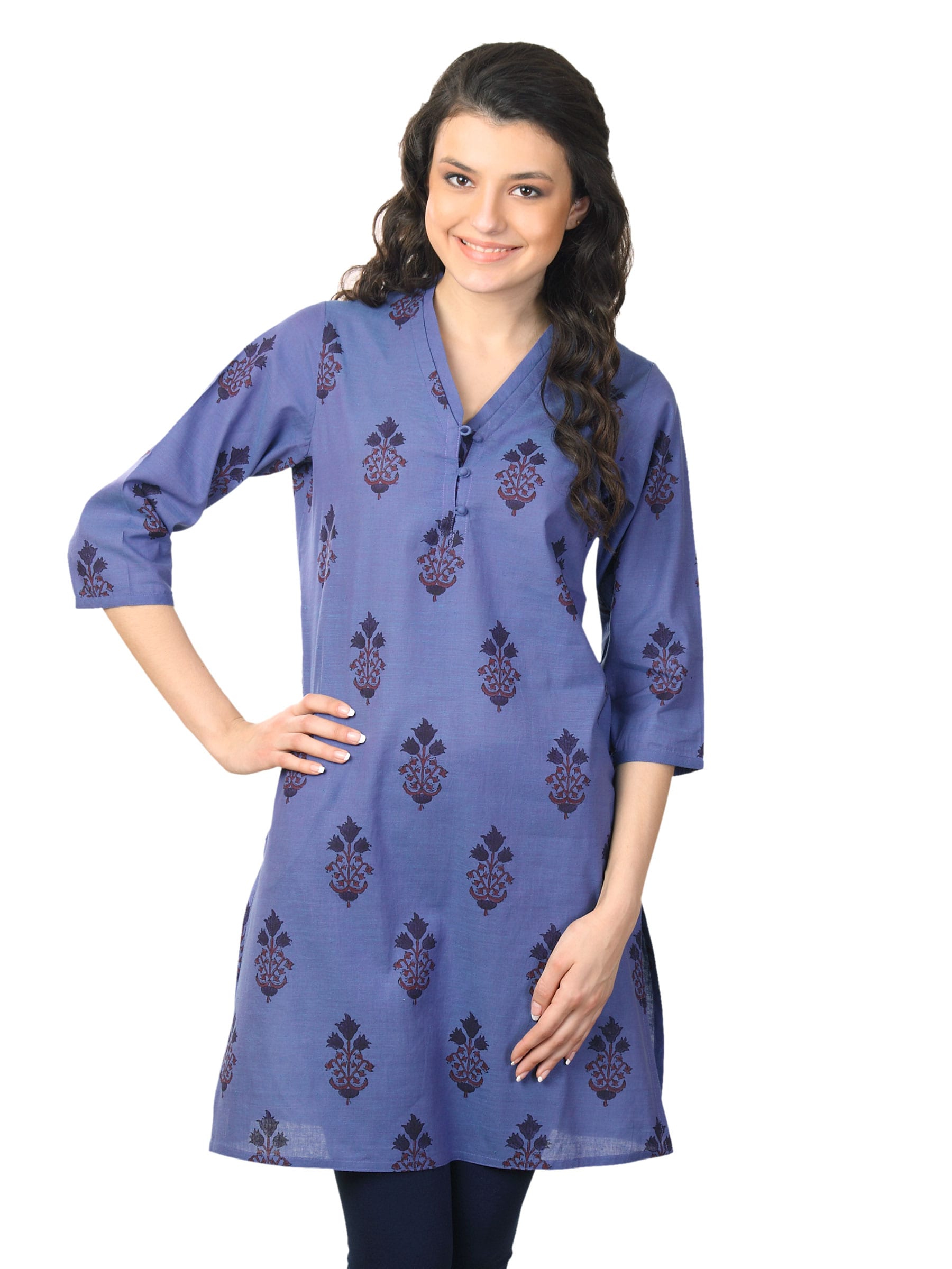 Fabindia Women Printed Blue Kurta