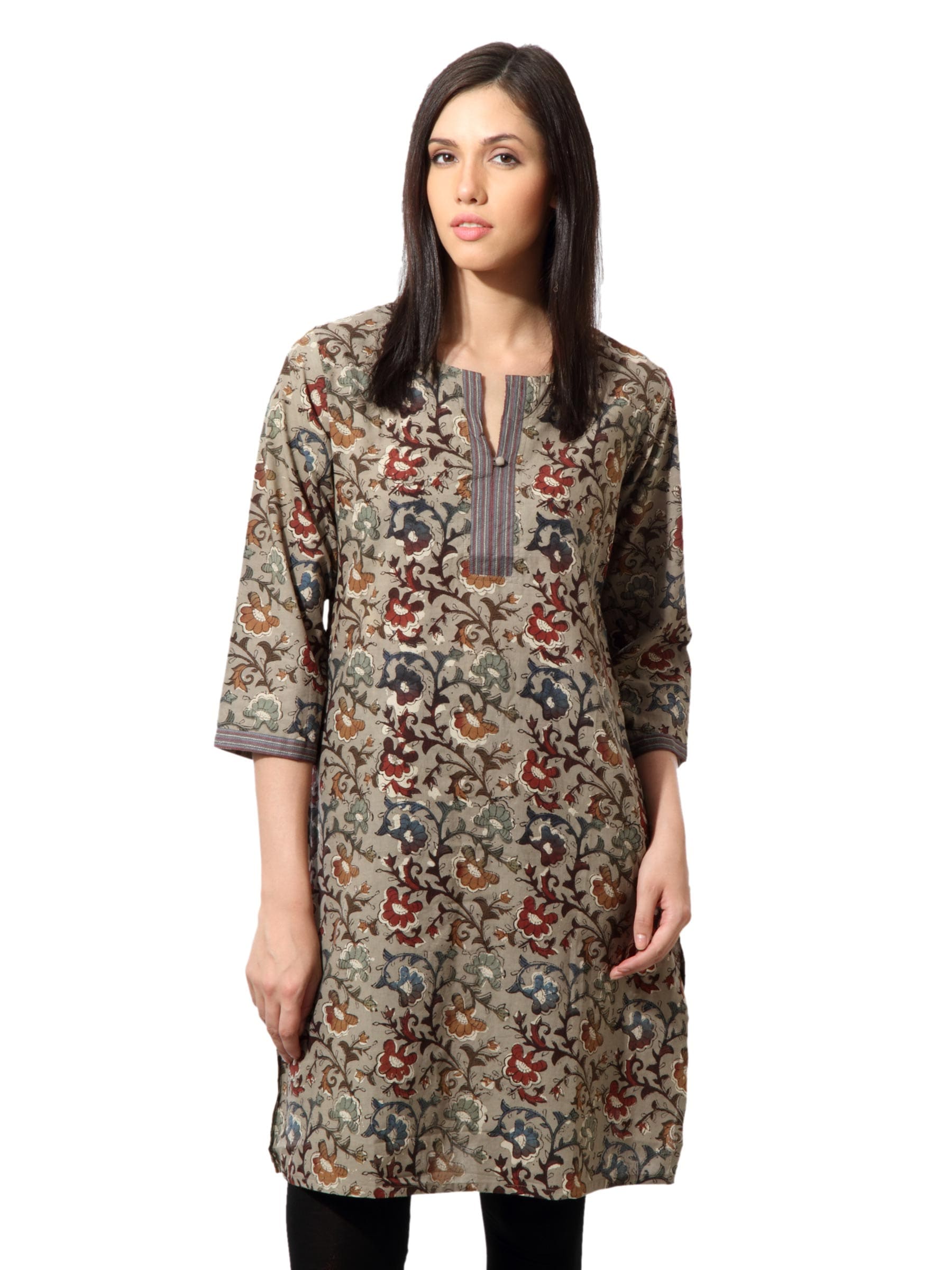 Fabindia Women Printed Grey Kurta