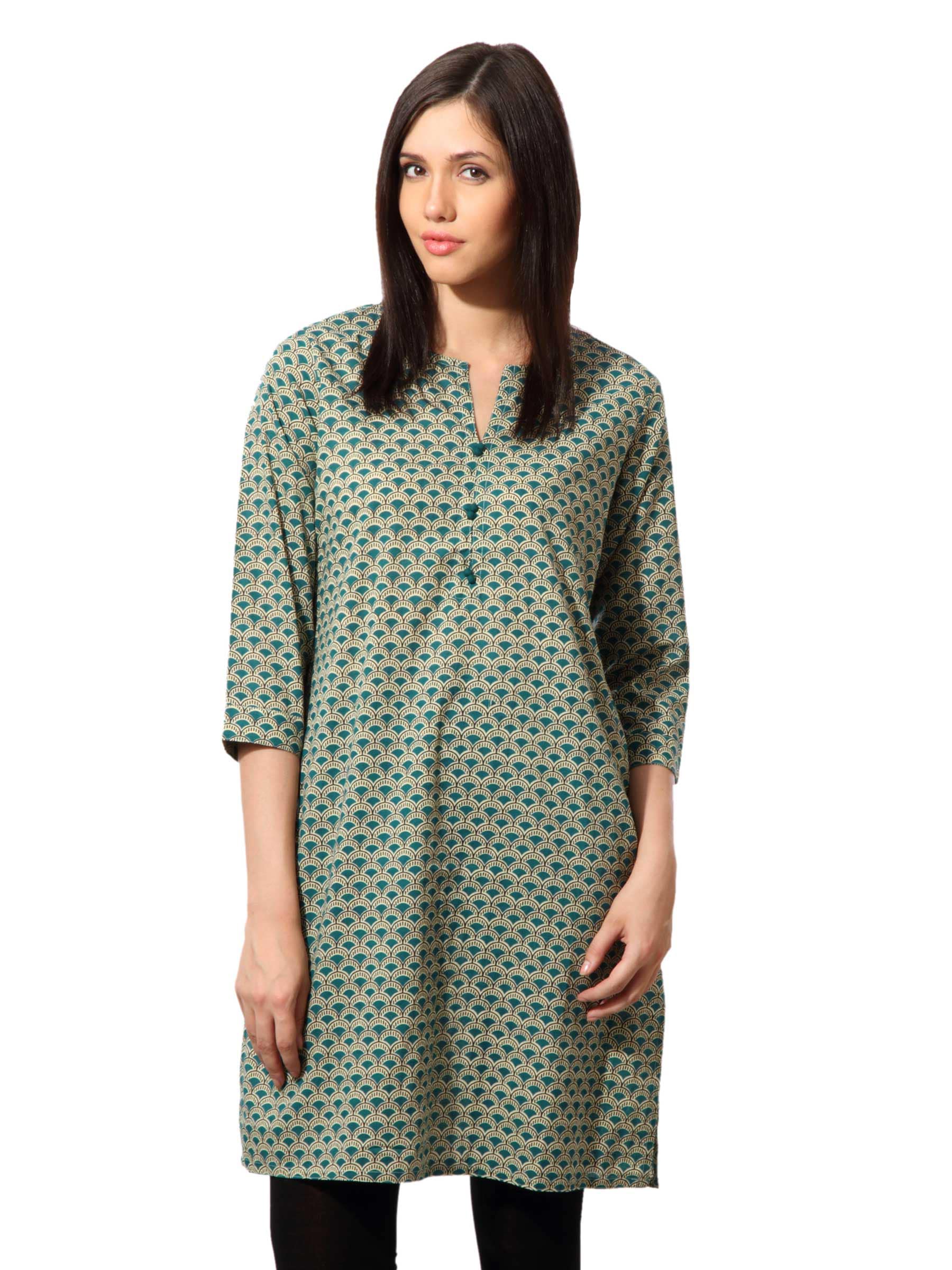 Fabindia Women Printed Blue Kurta