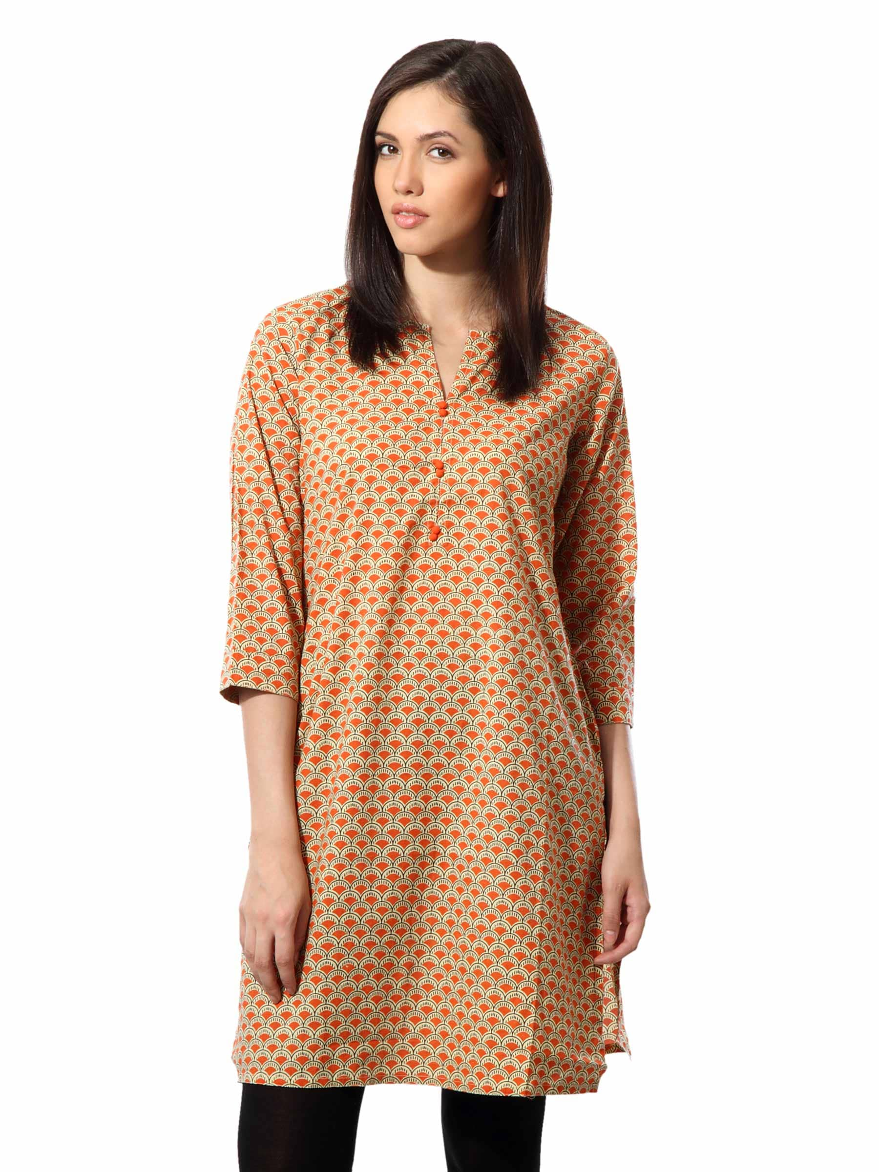 Fabindia Women Orange Abstract Print Kurta