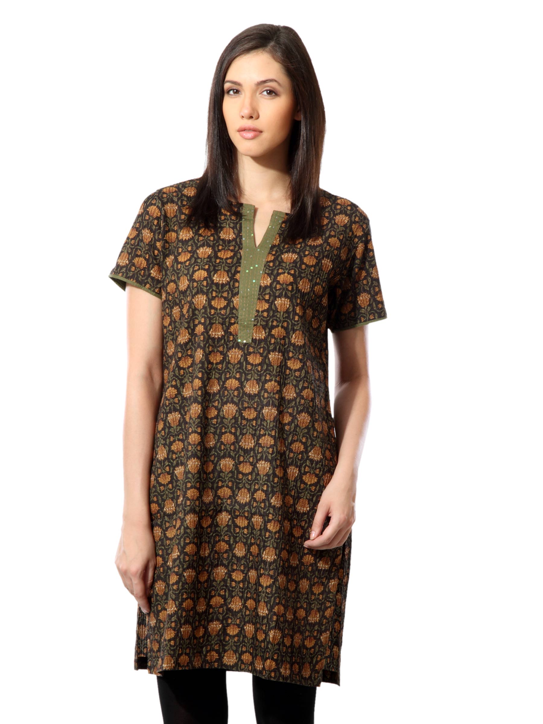 Fabindia Women Printed Black Kurta