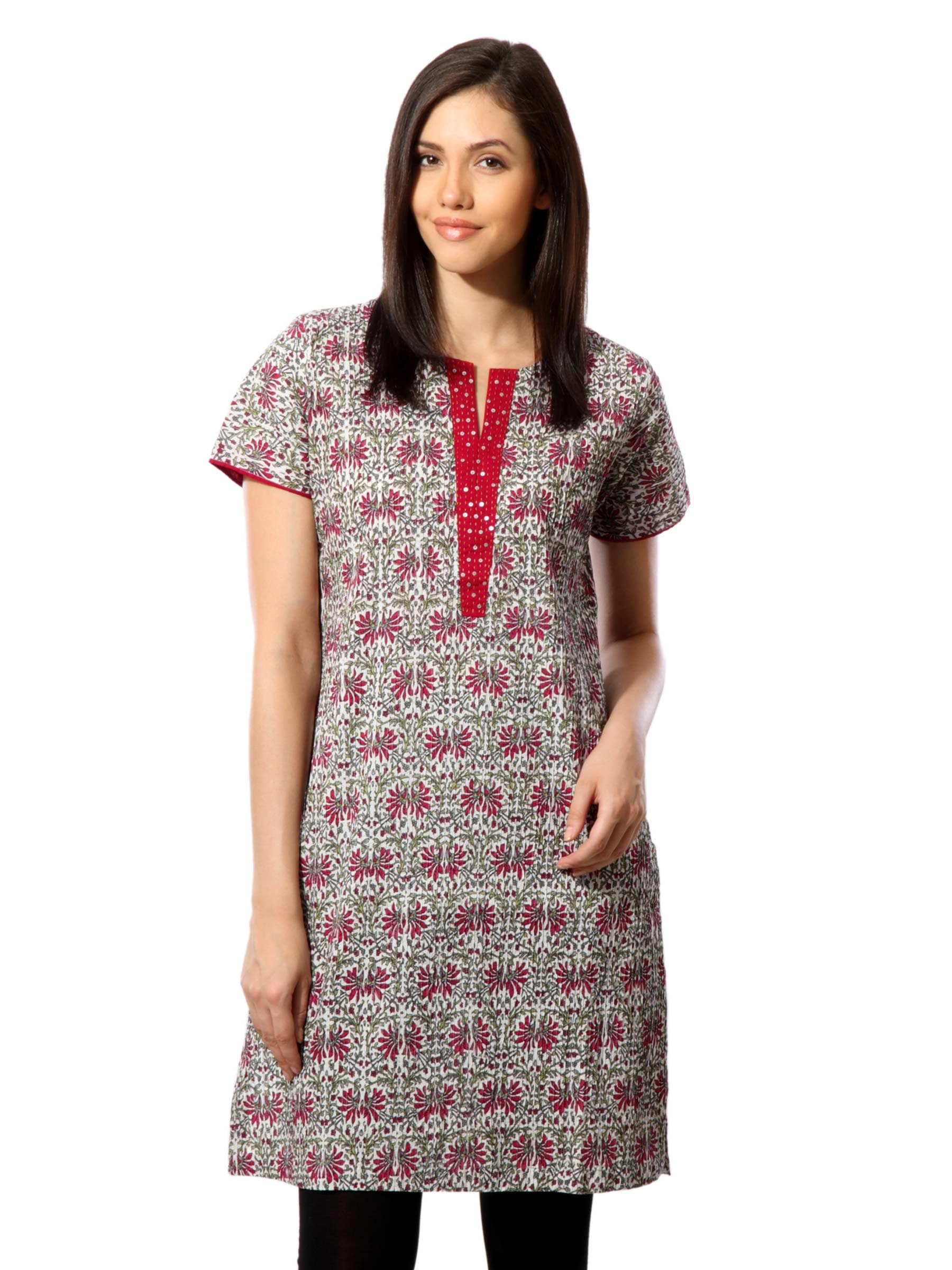 Fabindia Women Printed Red Kurta