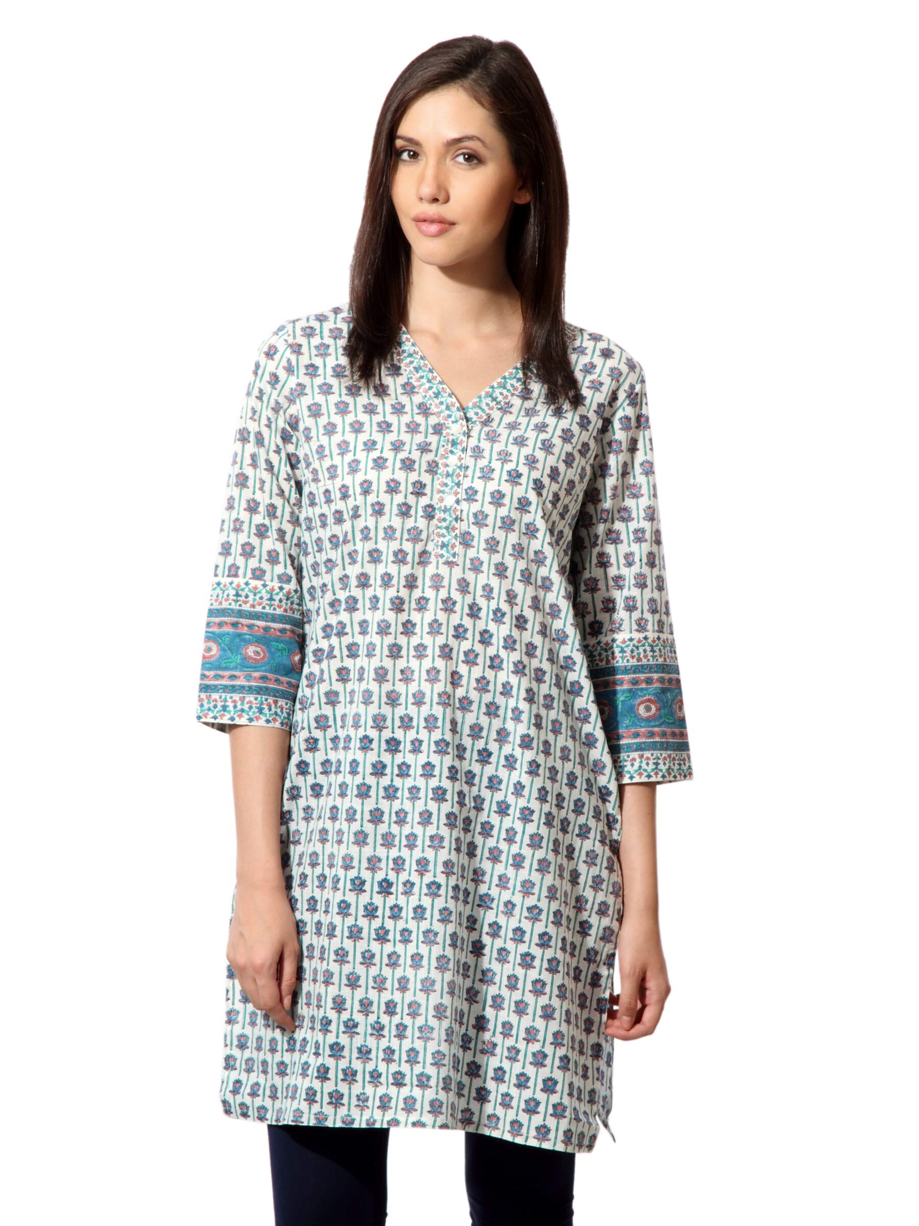 Fabindia Women Printed Blue Kurta