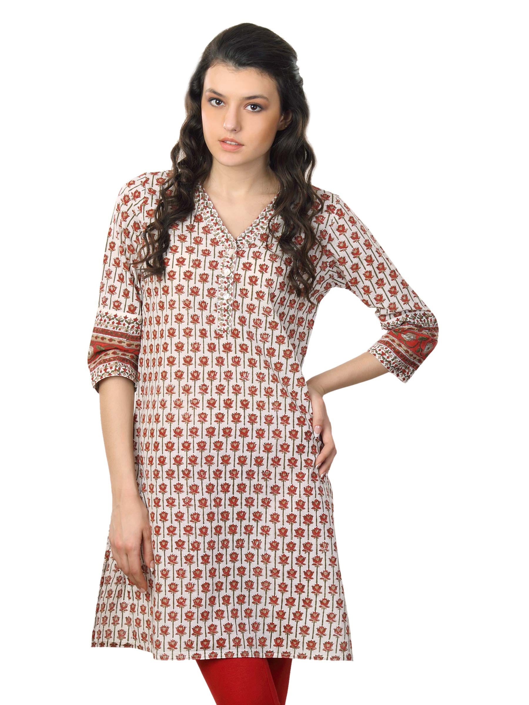 Fabindia Women Printed White Kurta