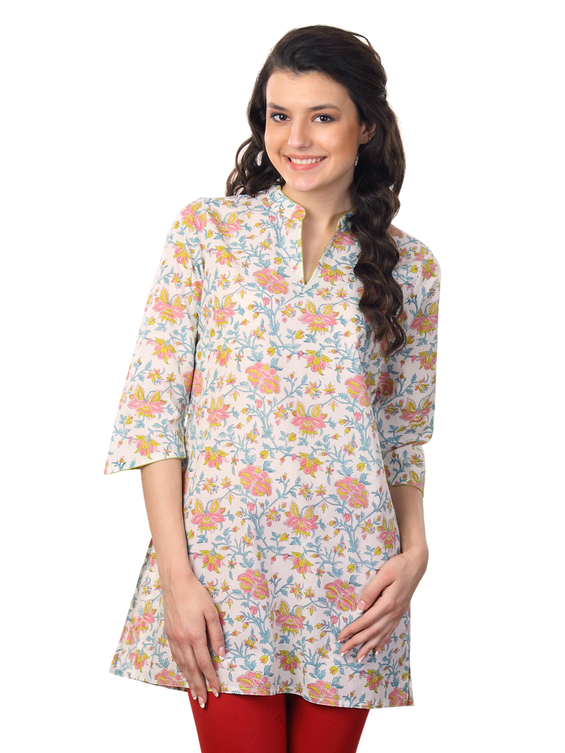 Fabindia Women Printed White Kurti