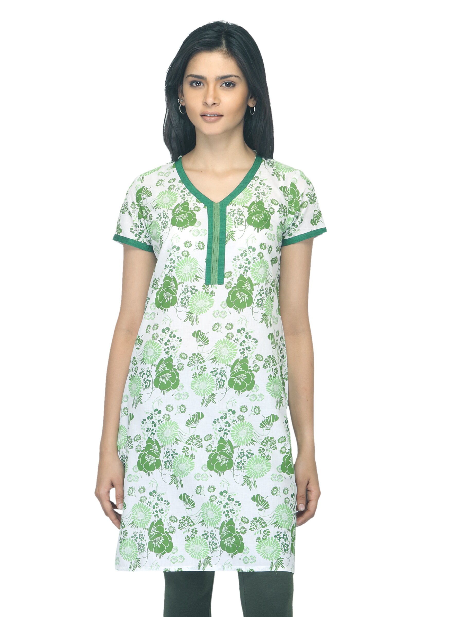 Vishudh Women Printed Green Kurta