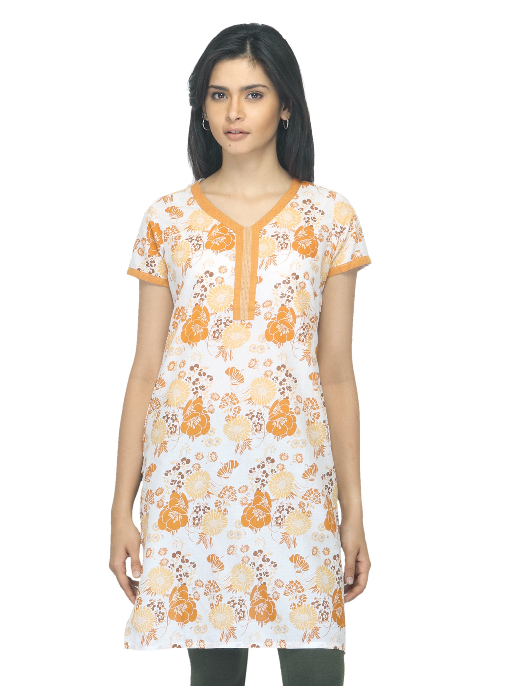 Vishudh Women Printed Orange Kurta