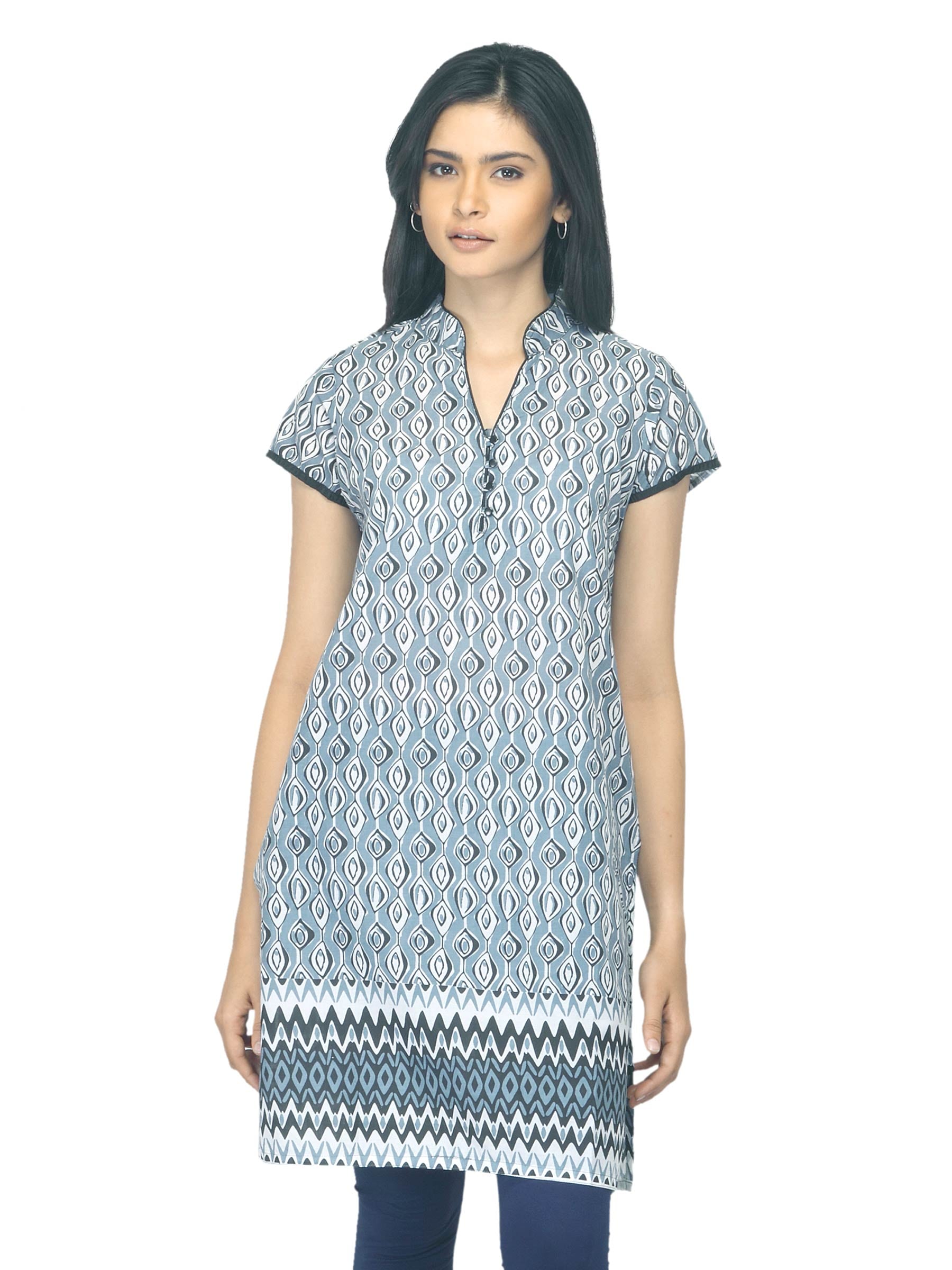 Vishudh Women Printed Grey Kurta