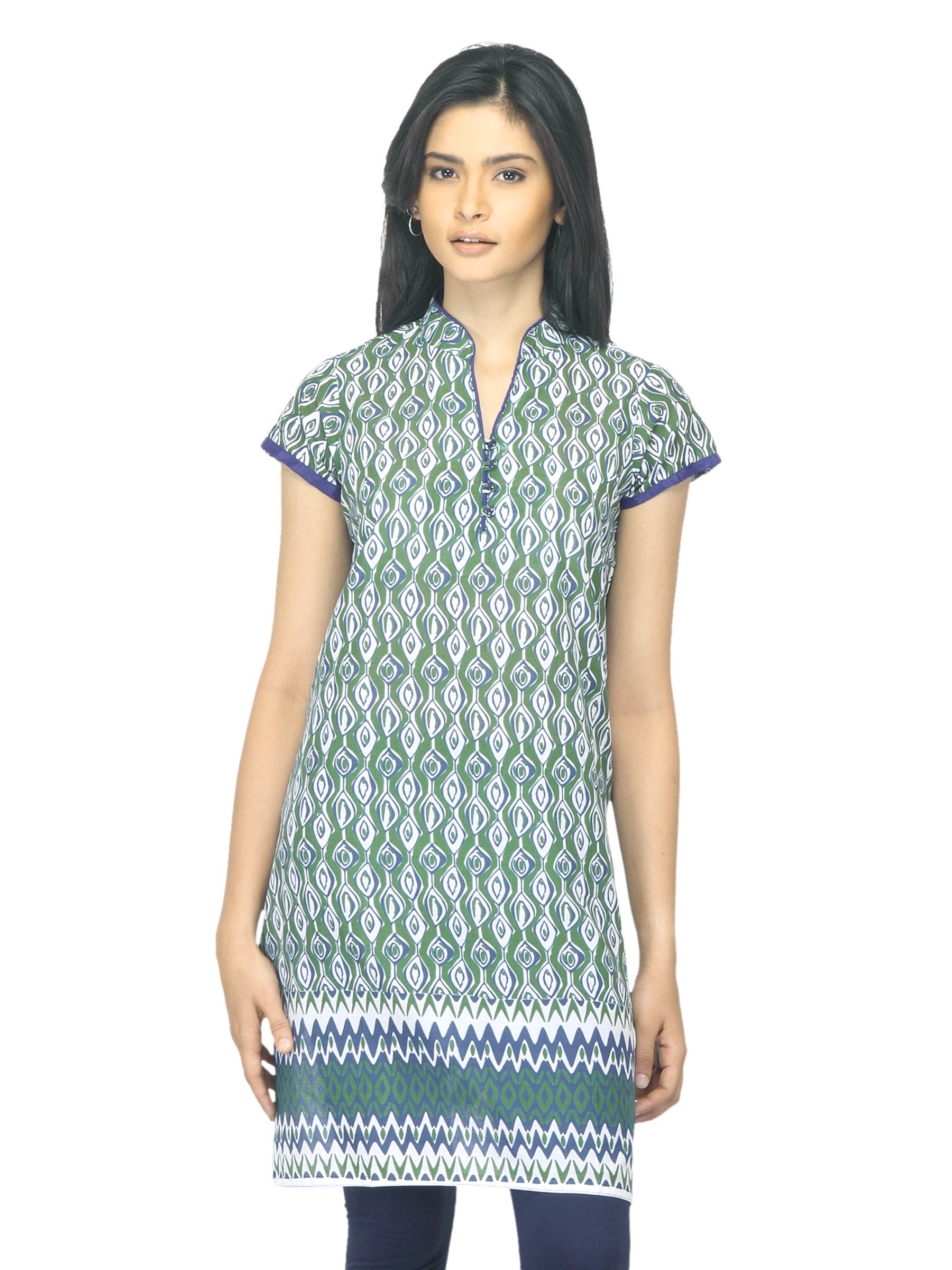 Vishudh Women Printed Green Kurta