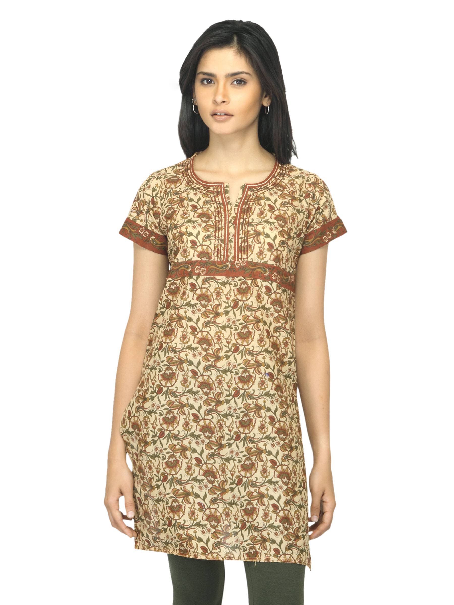 Vishudh Women Printed Beige Kurta