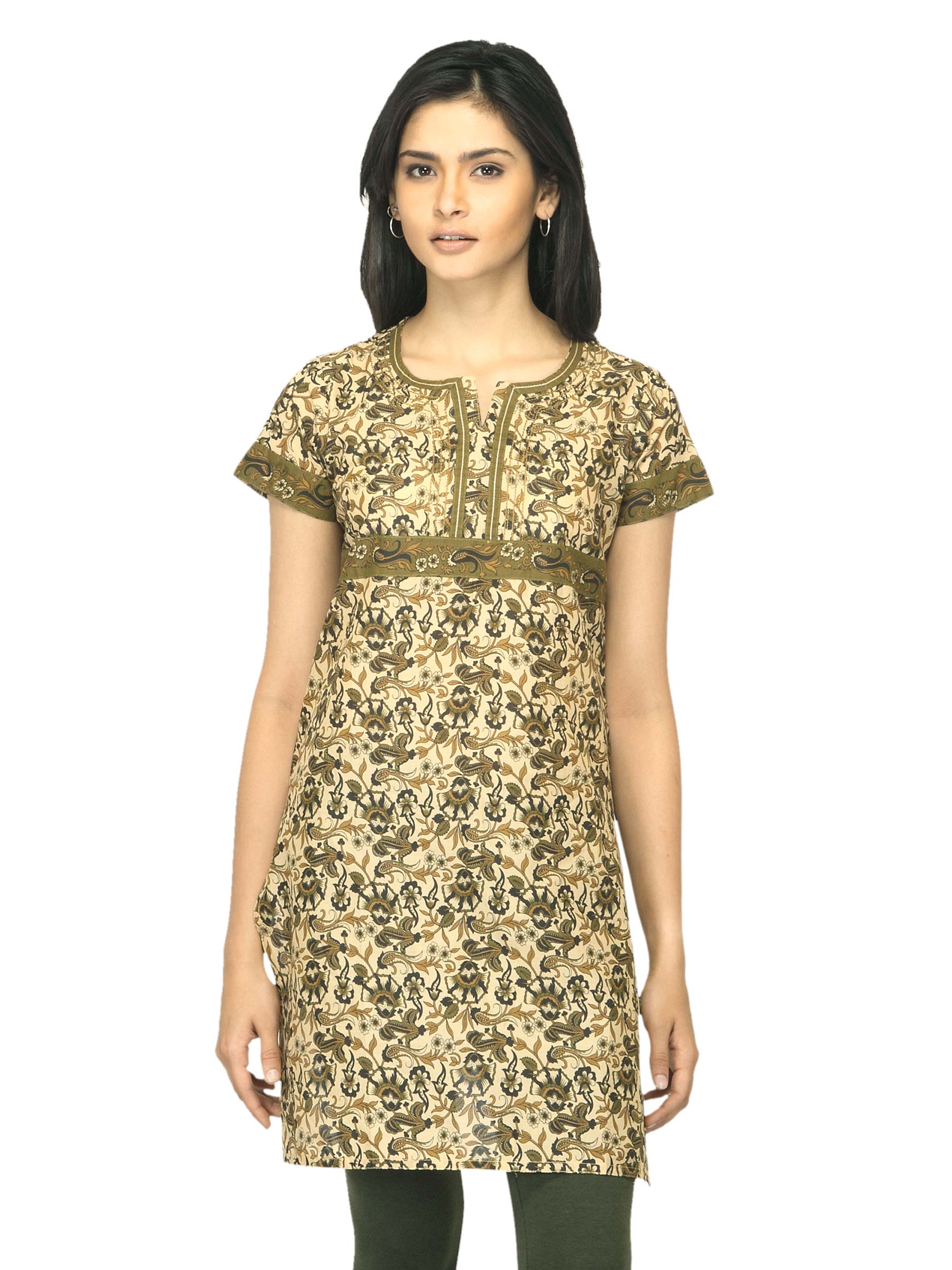 Vishudh Women Printed Olive Kurta